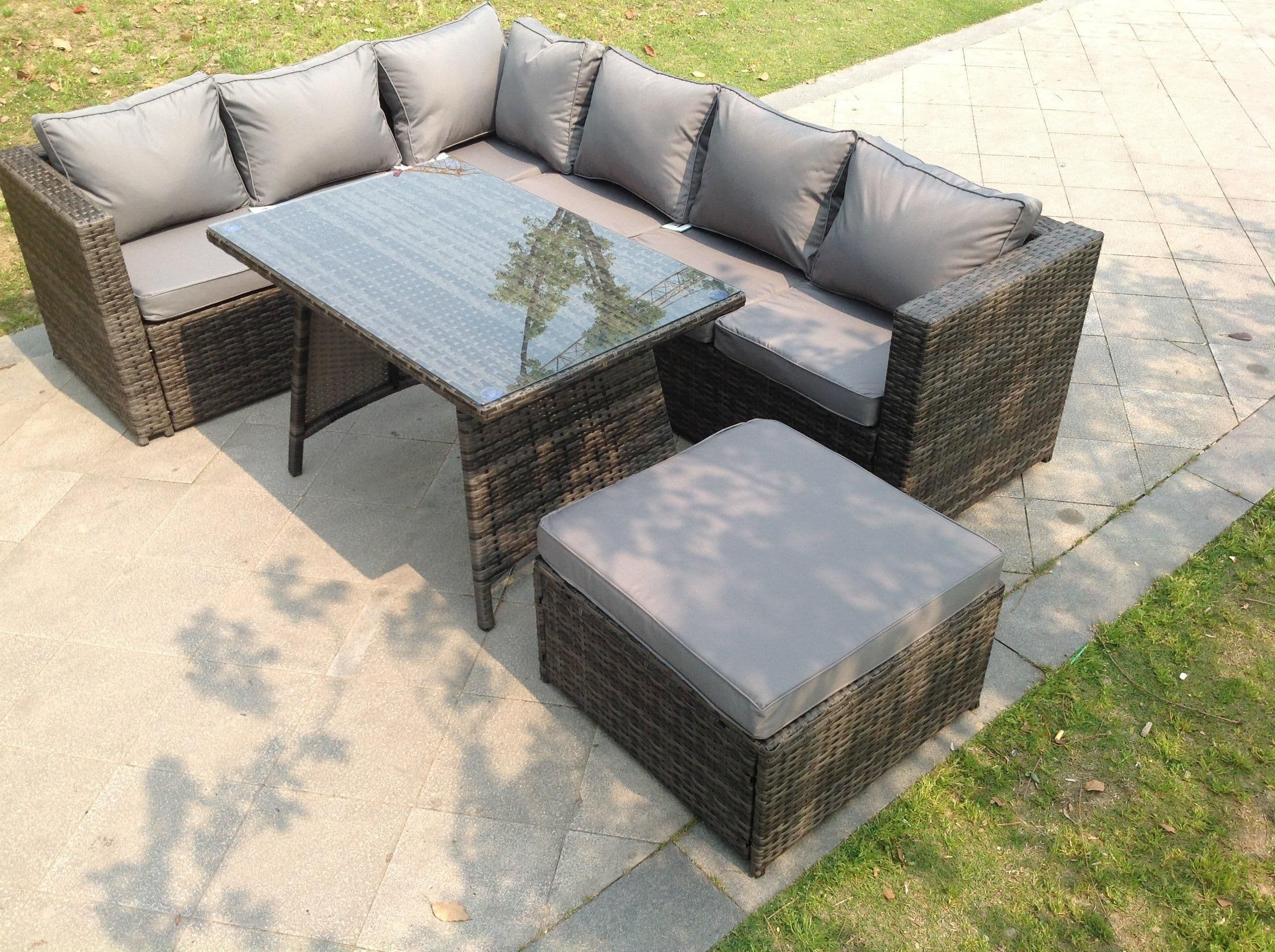 7 Seater Rattan Sofa Dining Set Table Footstool Garden Furniture Outdoor