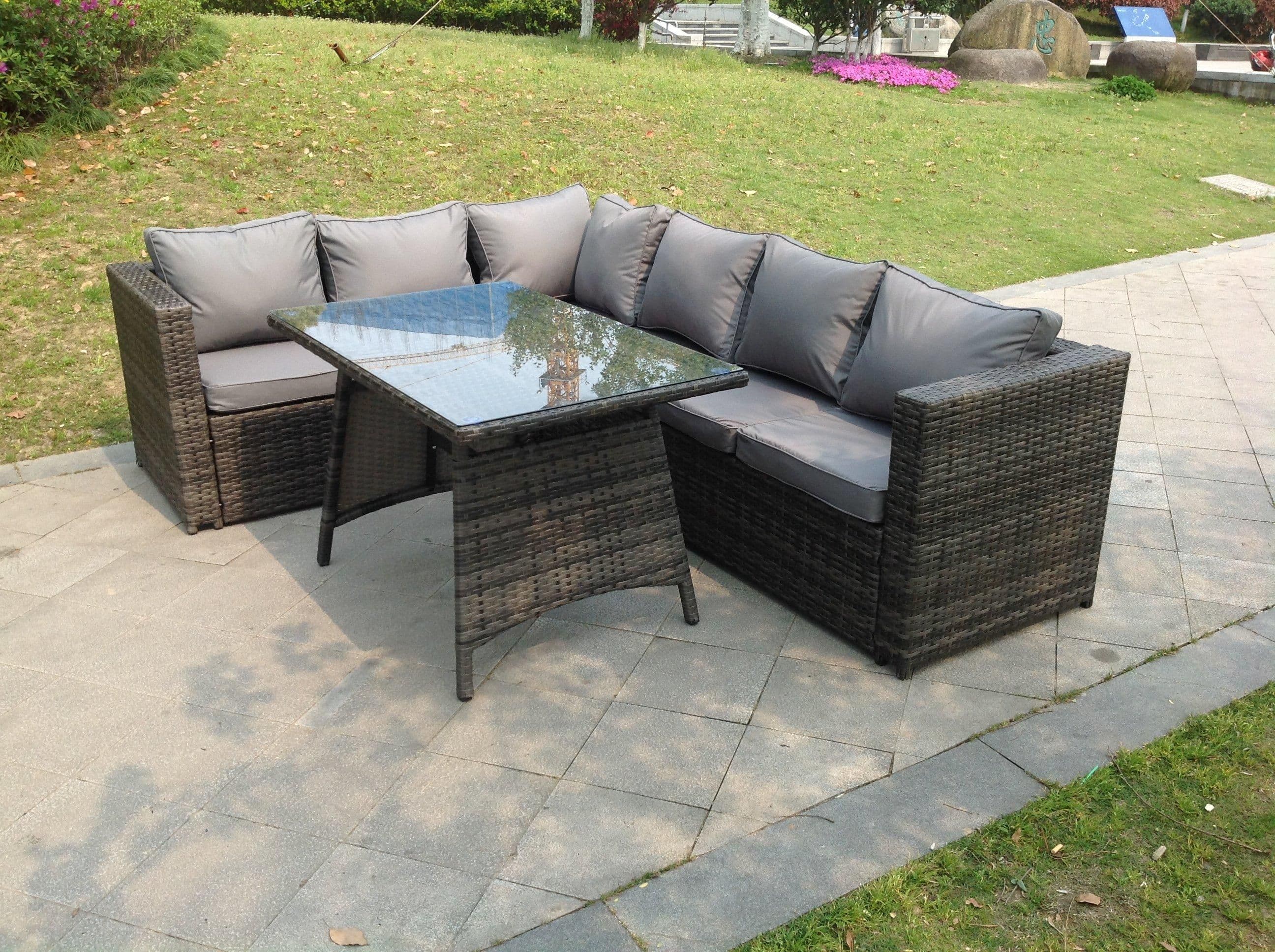 6 Seater Rattan Corner Sofa Set Dining Table Foot Rest Garden Furniture Outdoor