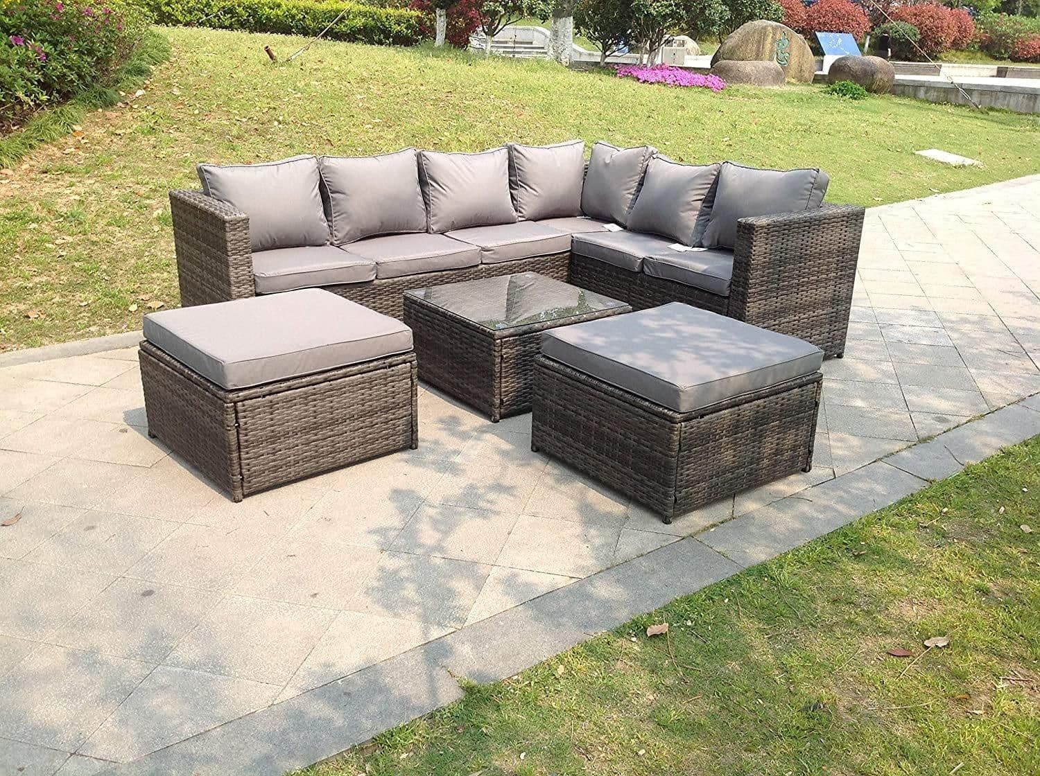 8 Seater Rattan Sofa Set Coffee Table Footstool Garden Furniture Outdoor