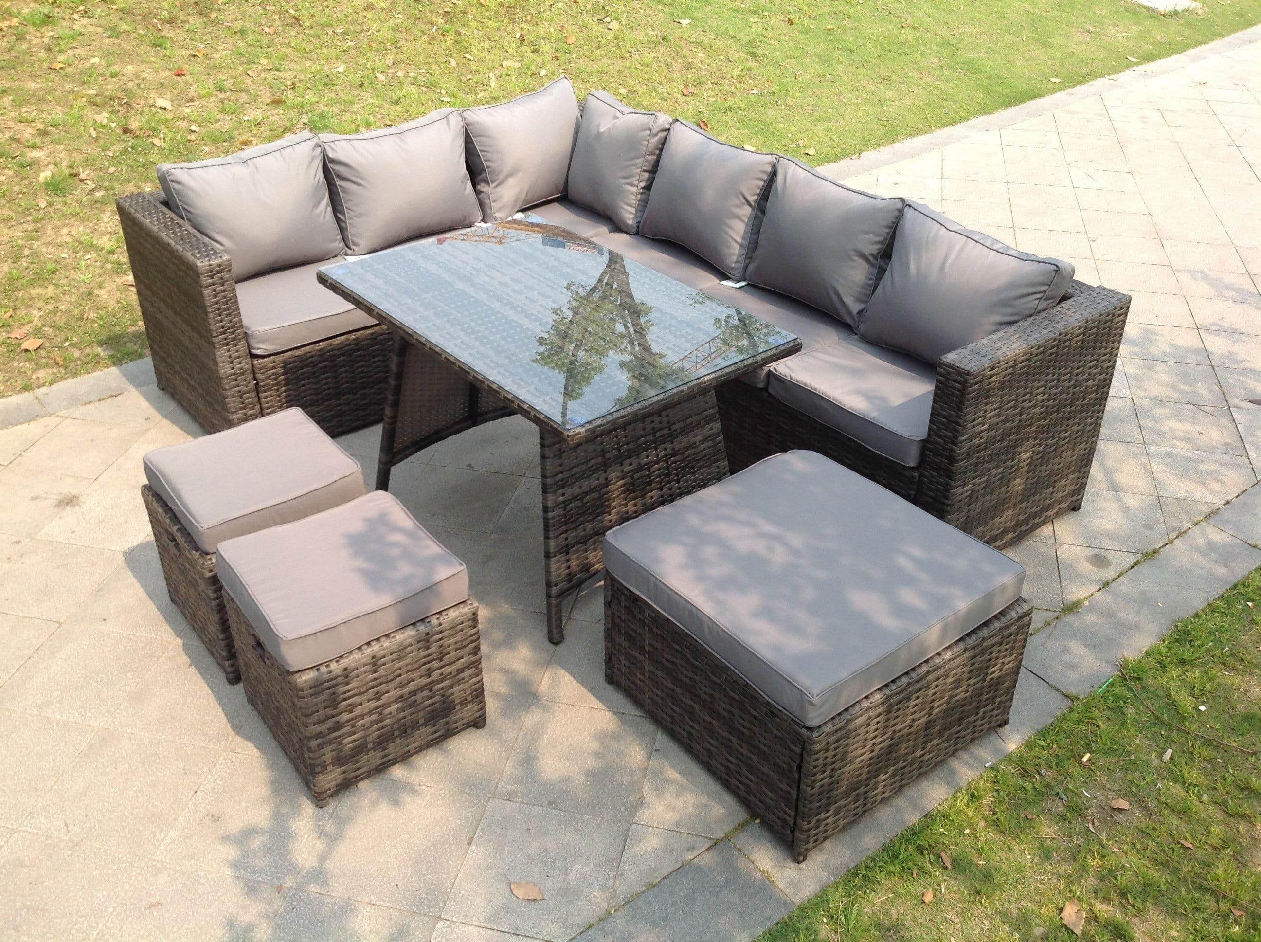 9 Seater Rattan Corner Sofa Set Dining Table Footstool Garden Furniture Patio