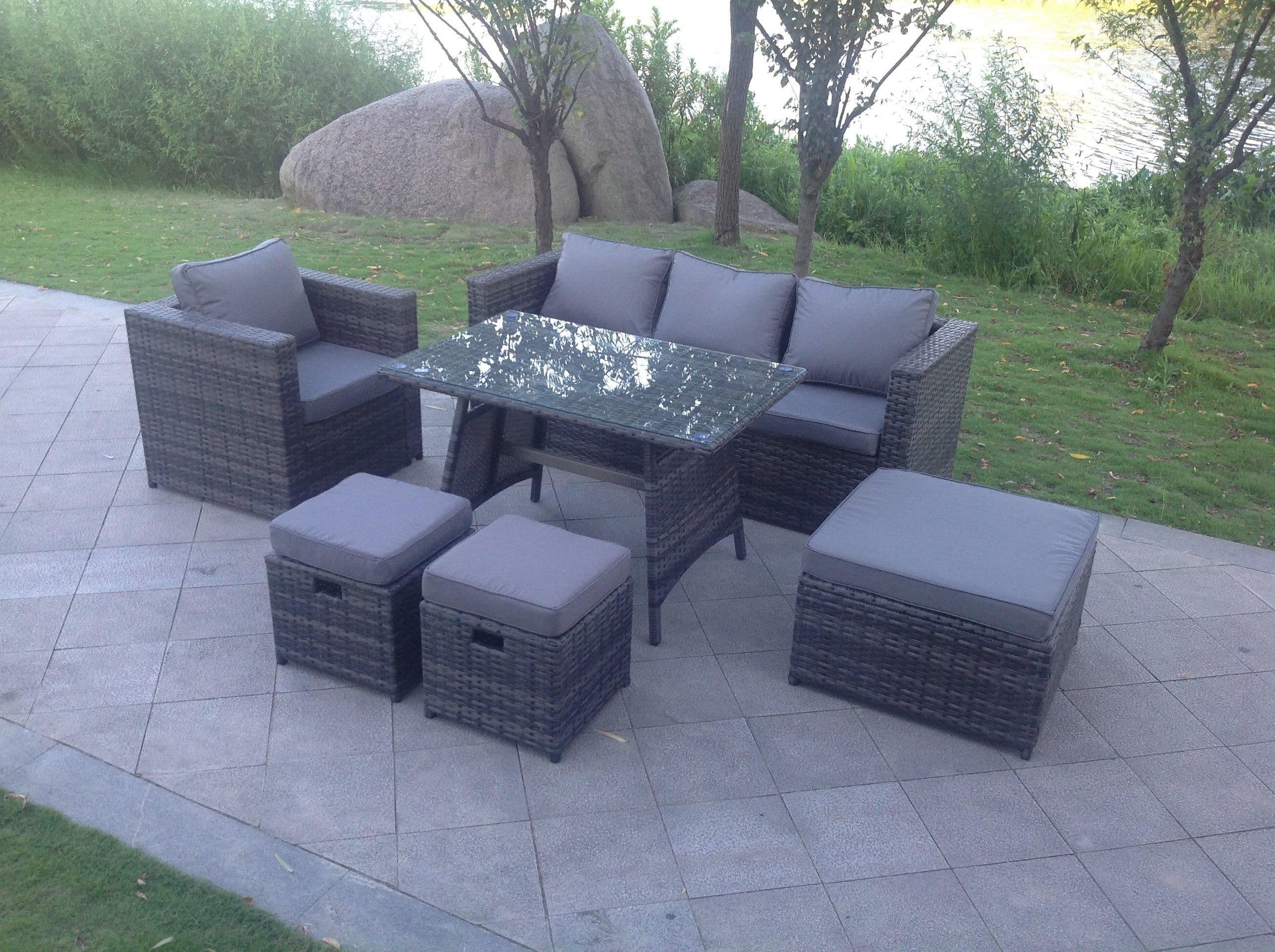 7 Seater Lounge Rattan Sofa Set Dining Table Chair Foot Rest Garden Furniture Outdoor