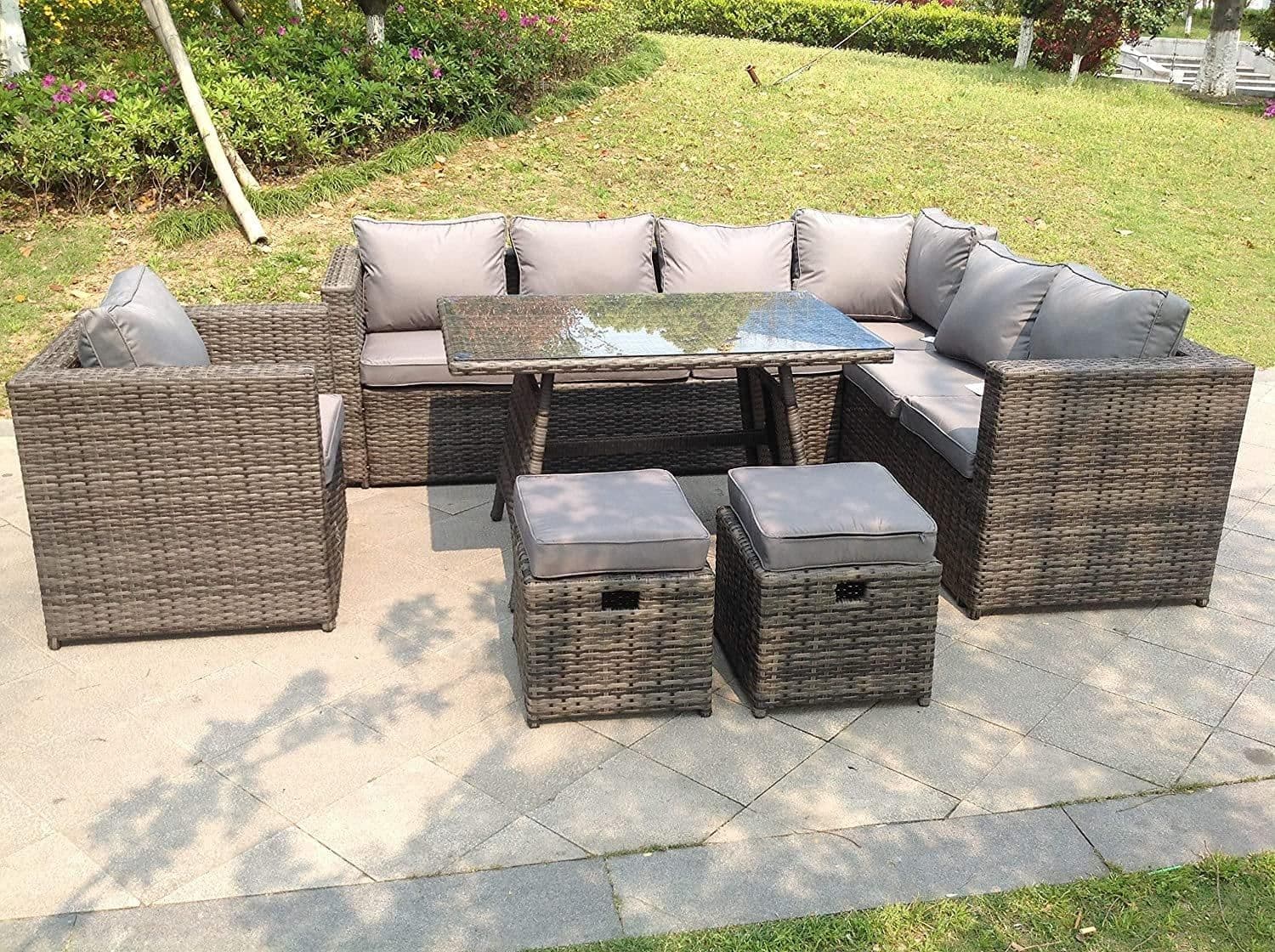 9 Seater Rattan Corner Sofa Set Dining Table Armchair Foot Rest Garden Furniture Outdoor