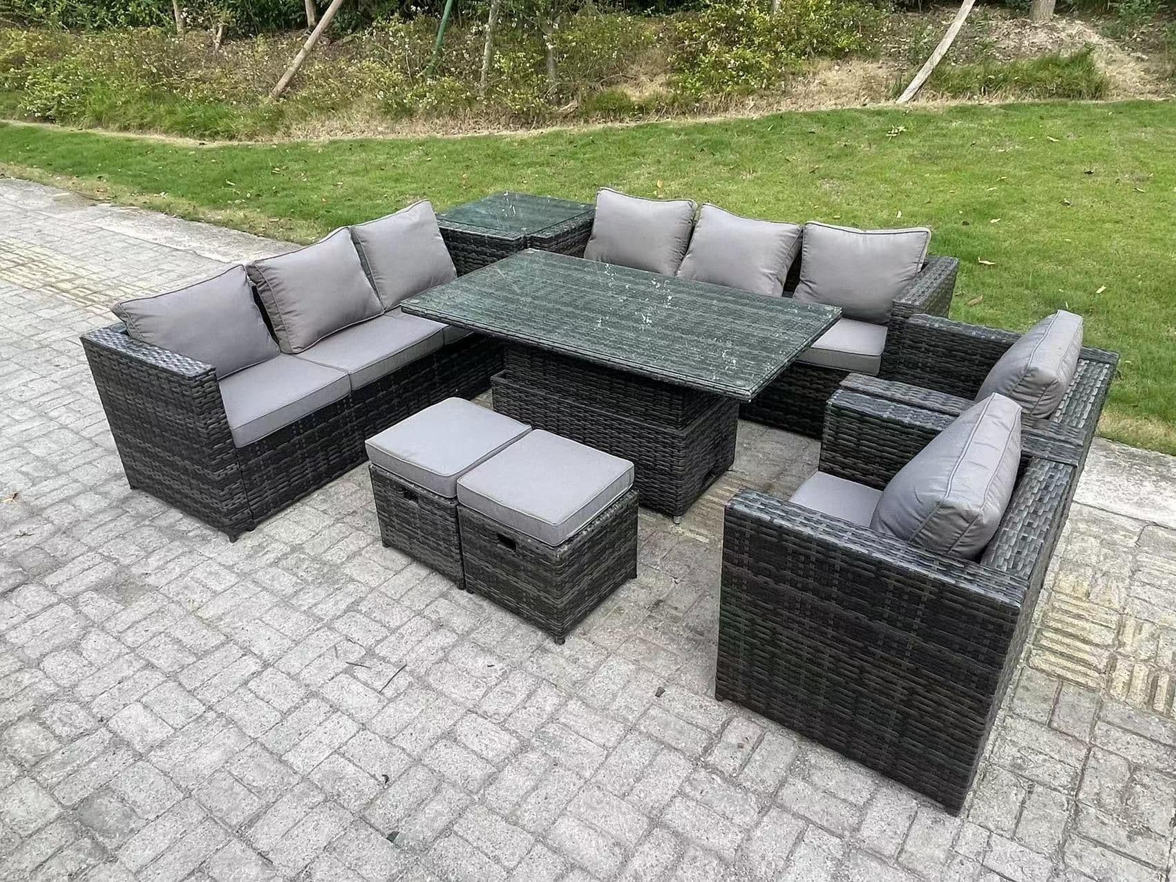 10 Seater Outdoor Rattan Adjustable Rising Lifting Side Tables Small Footstools