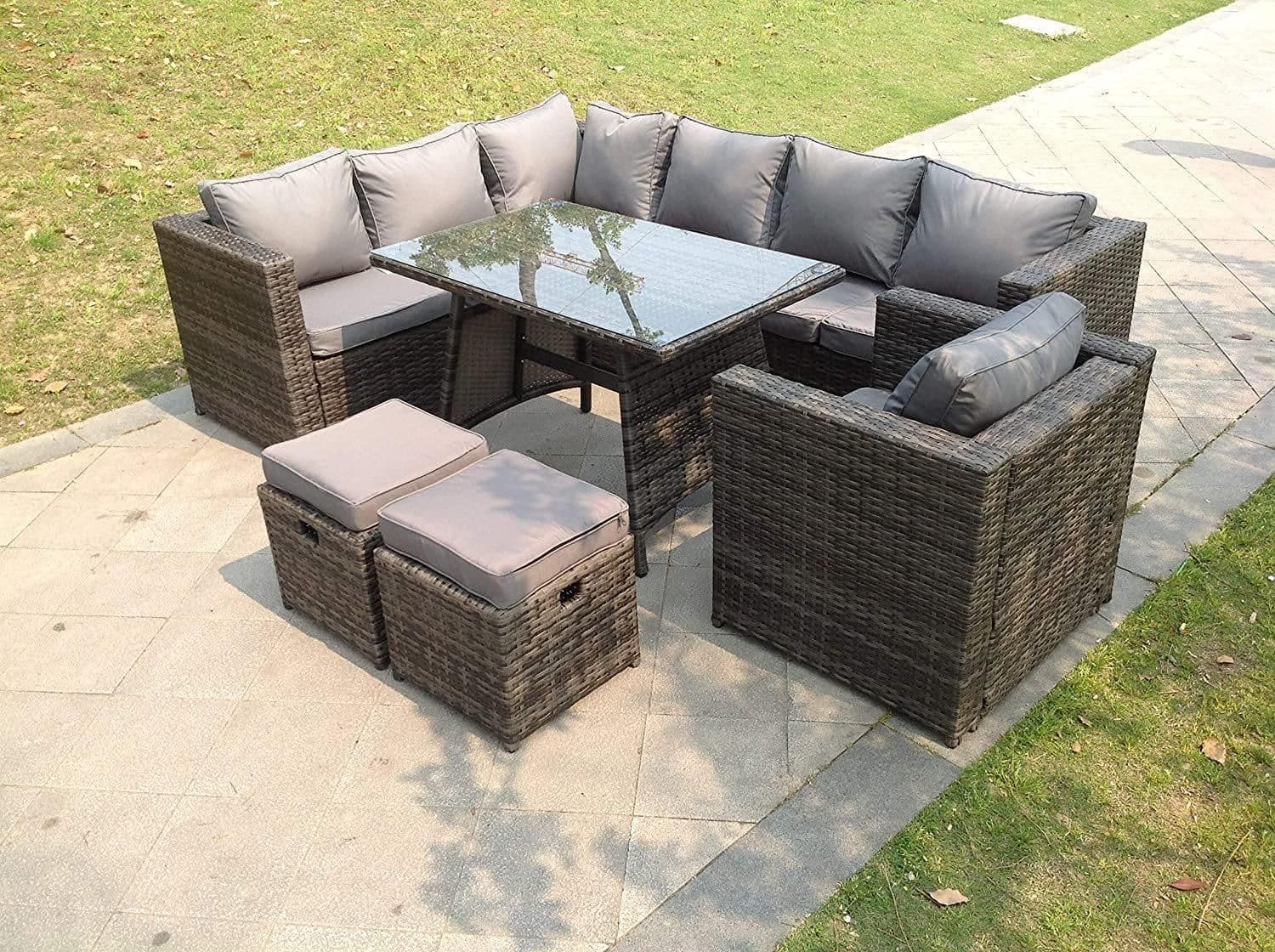 9 Seater Rattan Corner Sofa Set Dining Table Chair Foot Rest Garden Furniture Outdoor