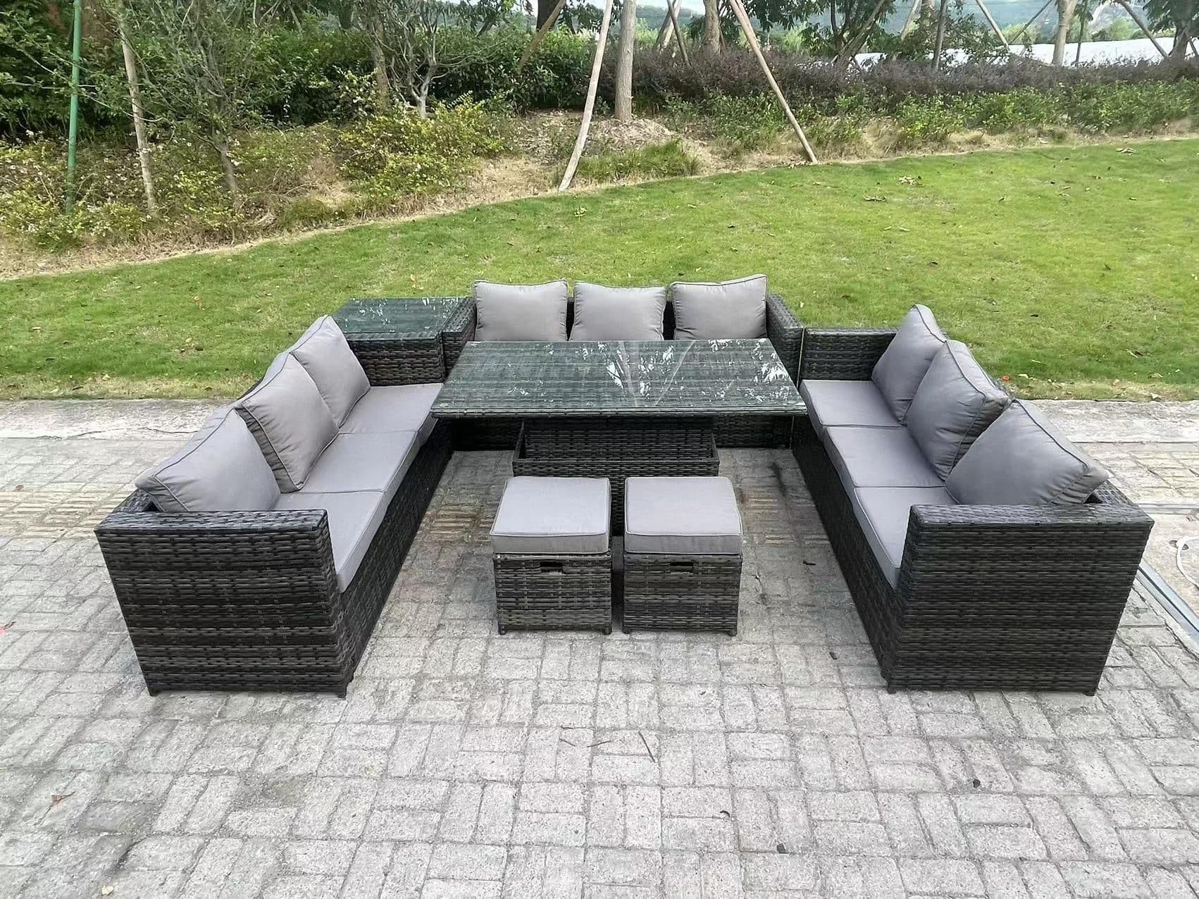 11 Seater Outdoor Rattan Sofa Set Lounge Adjustable Side Tables Chairs Footstool