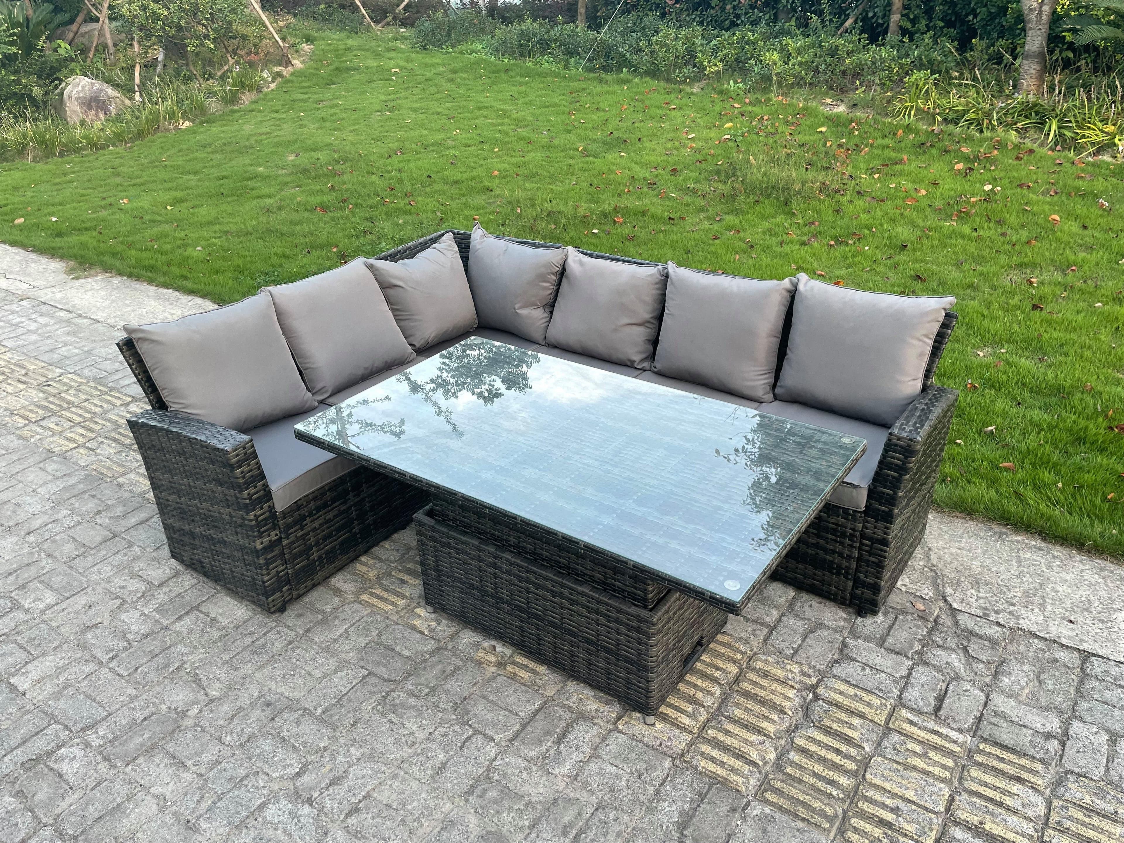 Outdoor Corner Sofa Garden Furniture High Back Sofa Height Adjustable Table 6 Seater
