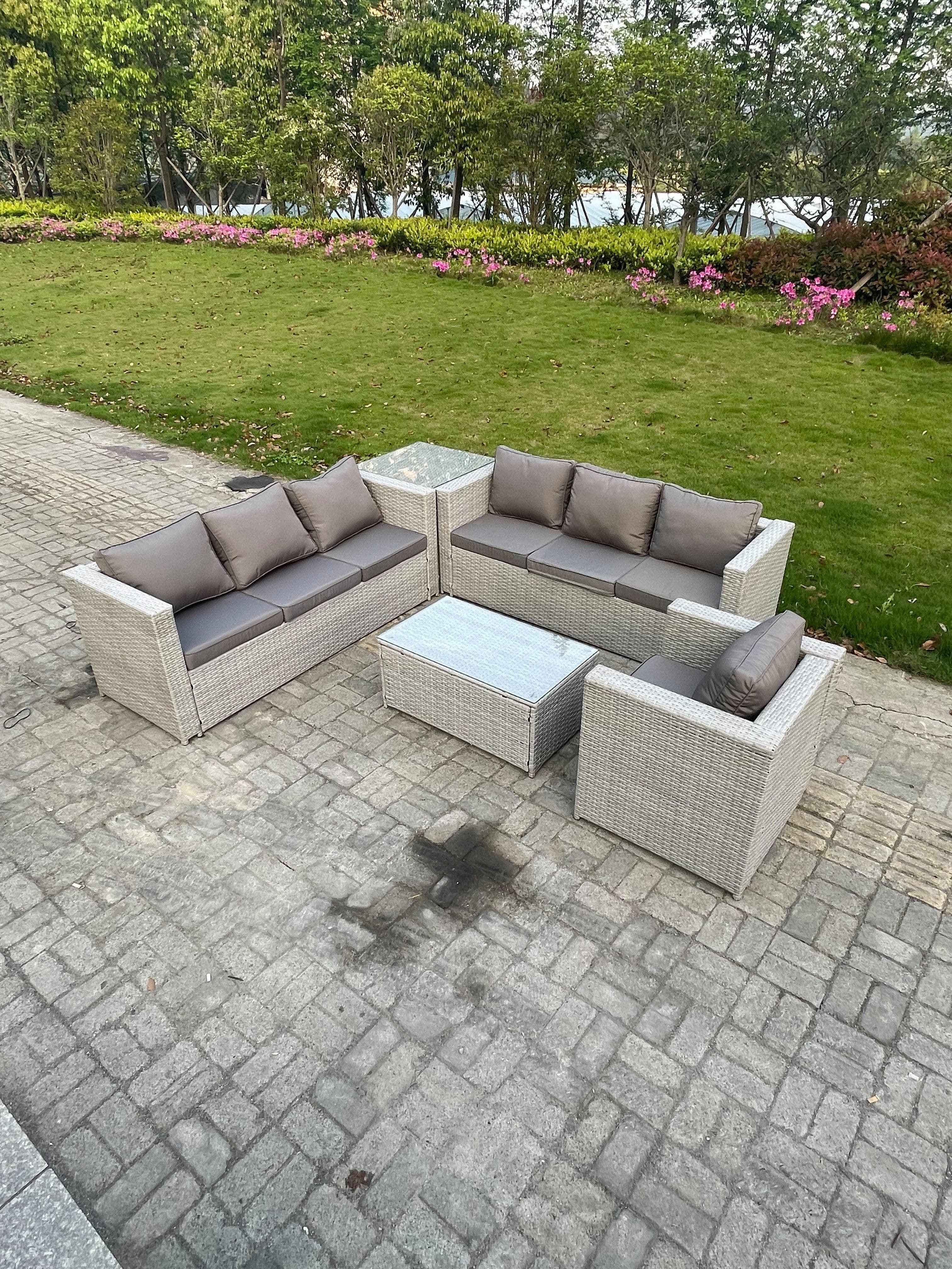 Outdoor Rattan Garden Furniture Set Corner Sofa Set Oblong Square Coffee Table Armchair