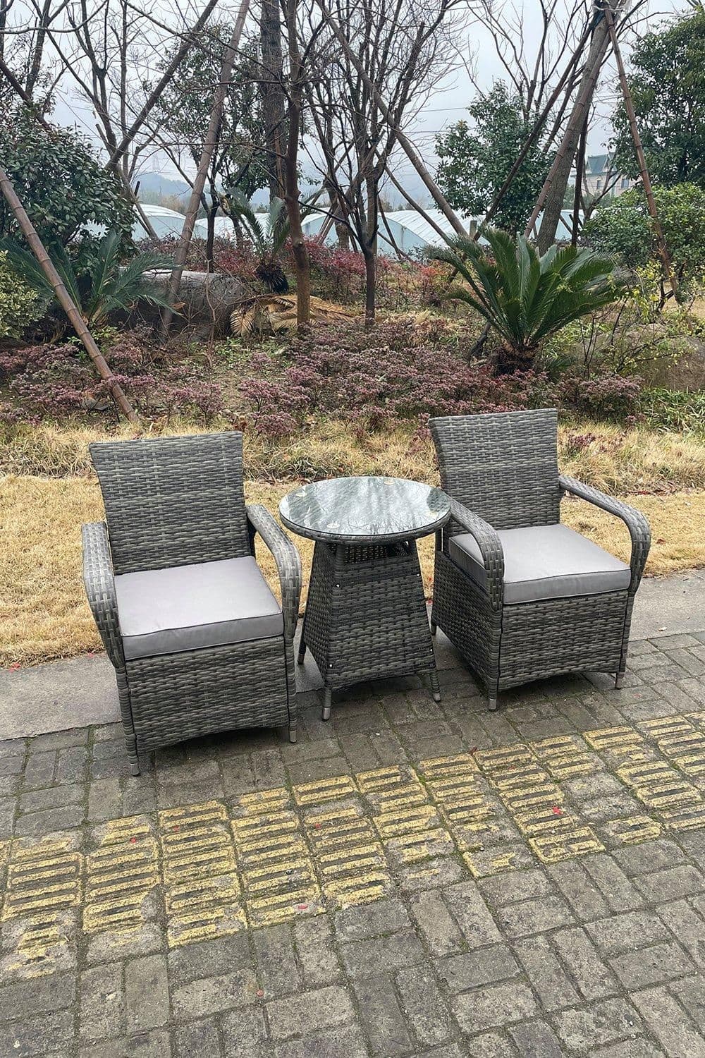 Rattan Dining Set Table Chair Set Bistro Set PE Wicker Patio Outdoor 2 Chairs Plus Small Round Table