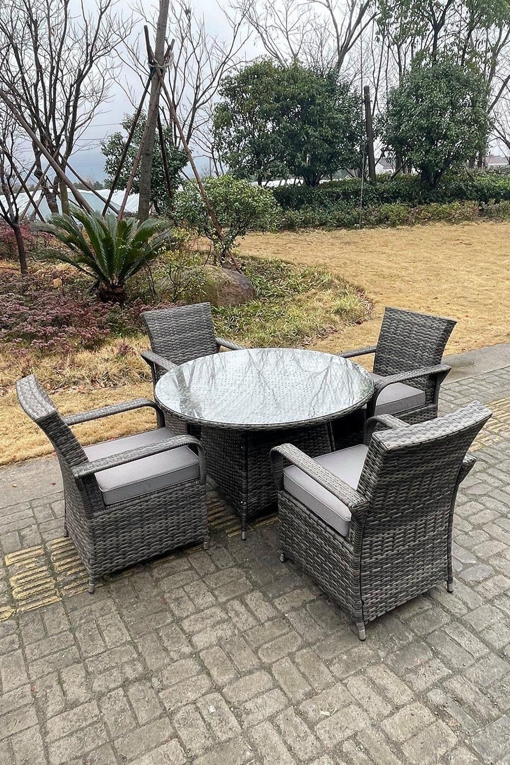 Rattan Dining Set Table Chair Sets PE Wicker Patio Outdoor 4 Chairs Plus Round Table