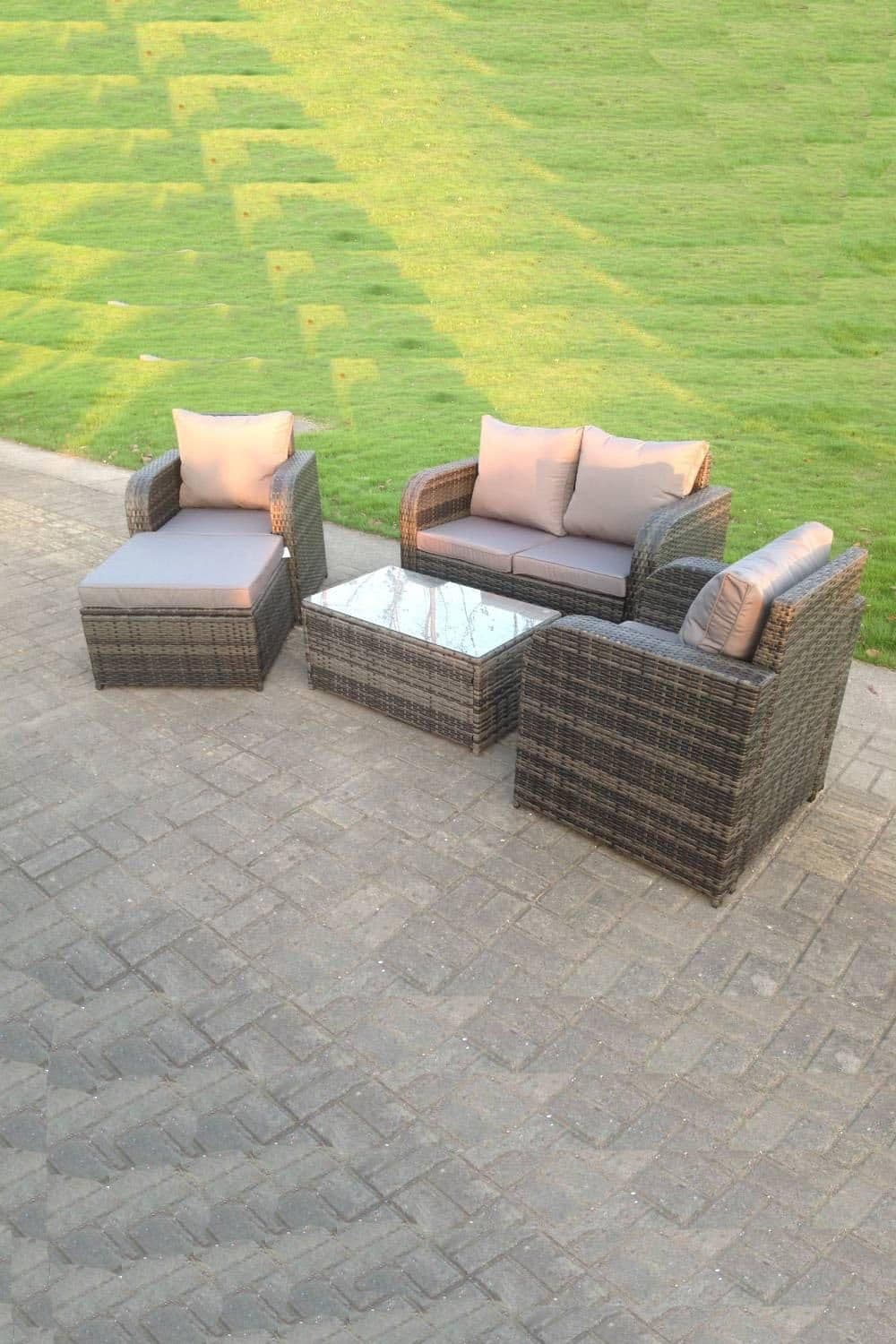 Rattan Garden Furniture Set Adjustable Chair Sofa Double Love Seat 2 Seater Sofa Oblong Coffee Table Footstool