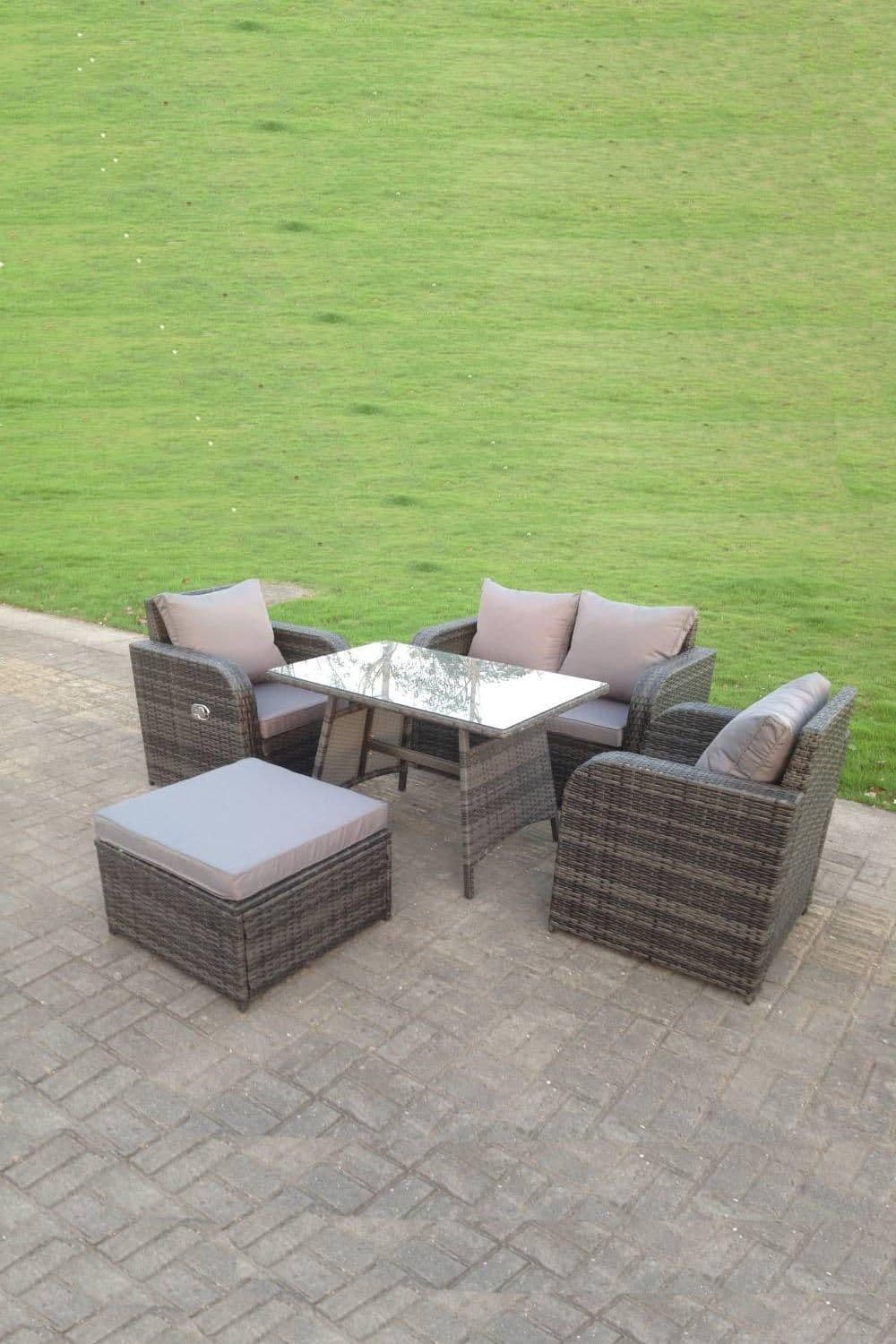 Rattan Garden Furniture Set Adjustable Chair Sofa Double Love Seat 2 Seater Sofa Rectangular Dining Table Big Footstool