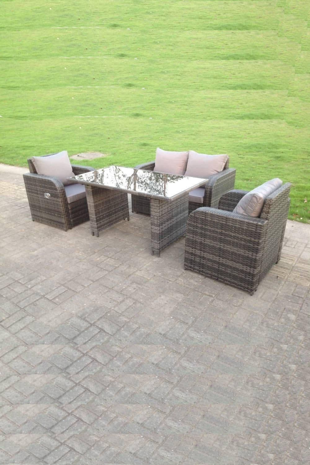 Rattan Garden Furniture Set Adjustable Chair Double Love Seat 2 Seater Sofa Oblong Rectangular Glass Dining Table