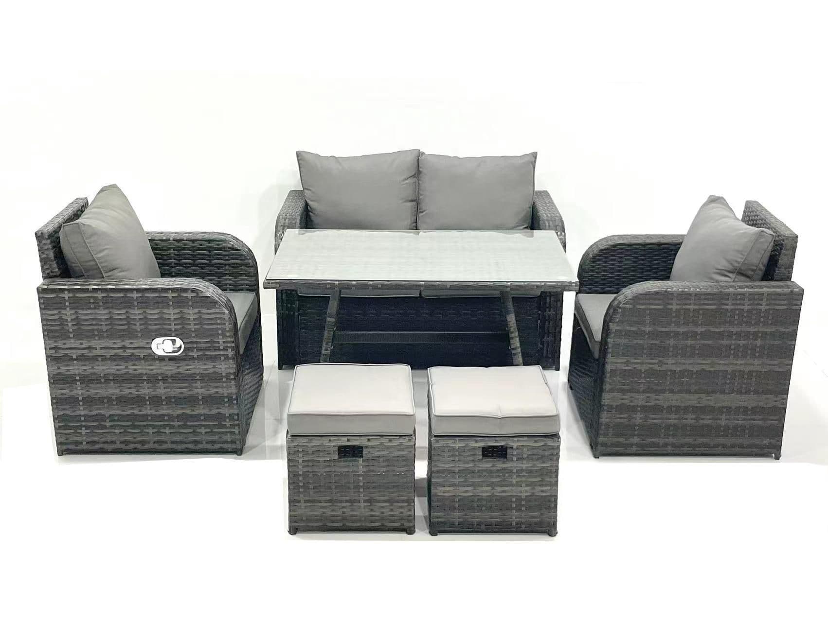Outdoor Garden Furniture Set Reclining Chair 2 Small Footstool