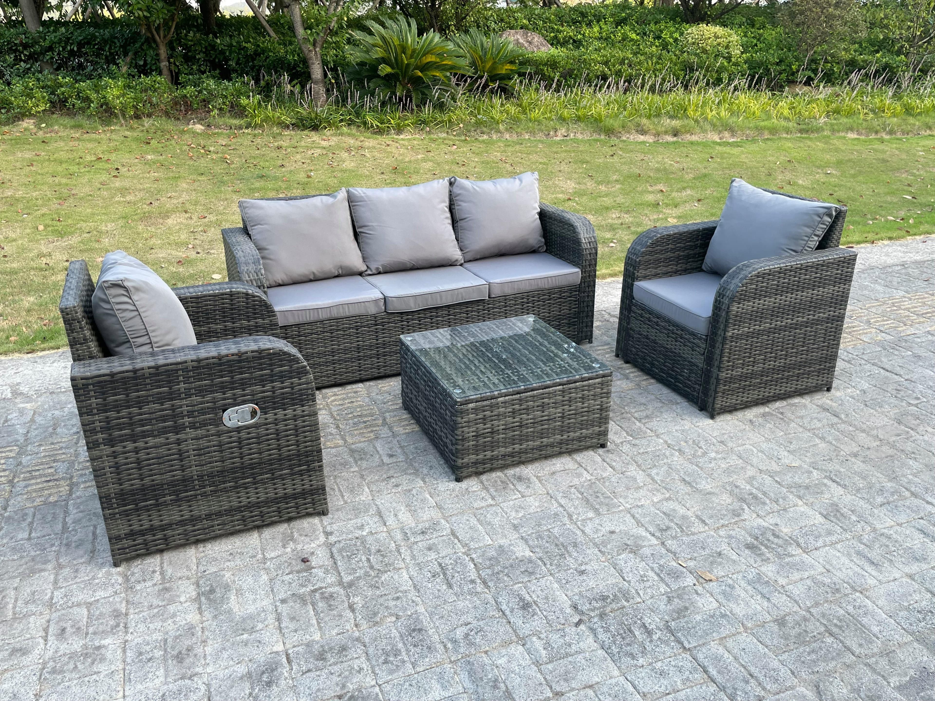 PE Rattan Garden Furniture Set Adjustable Chair Sofa Lounge Sofa Set Square Coffee Table