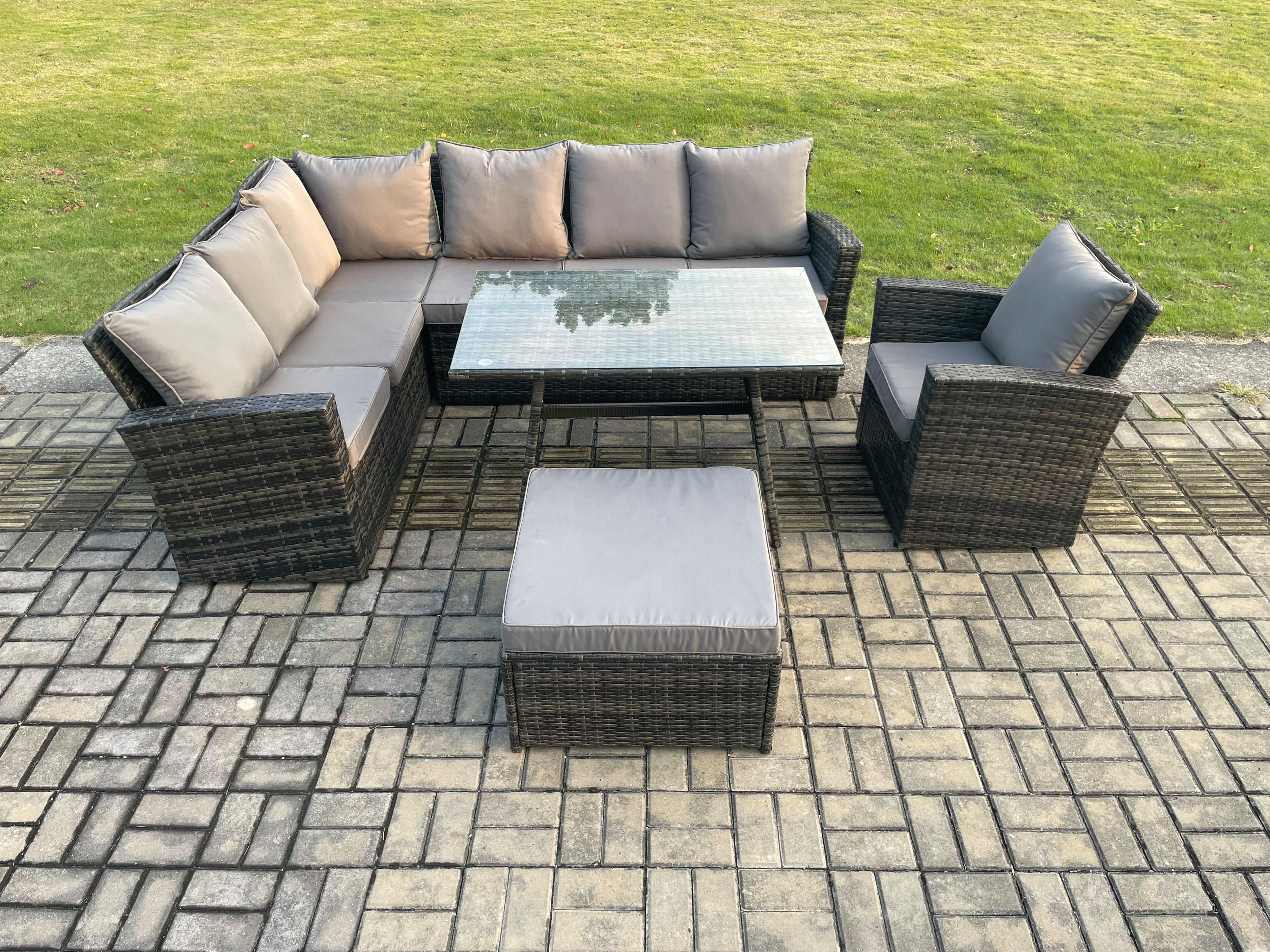 Outdoor Furniture Garden Dining Set Rattan Corner Sofa Set Rectangular Dining Table Armchair
