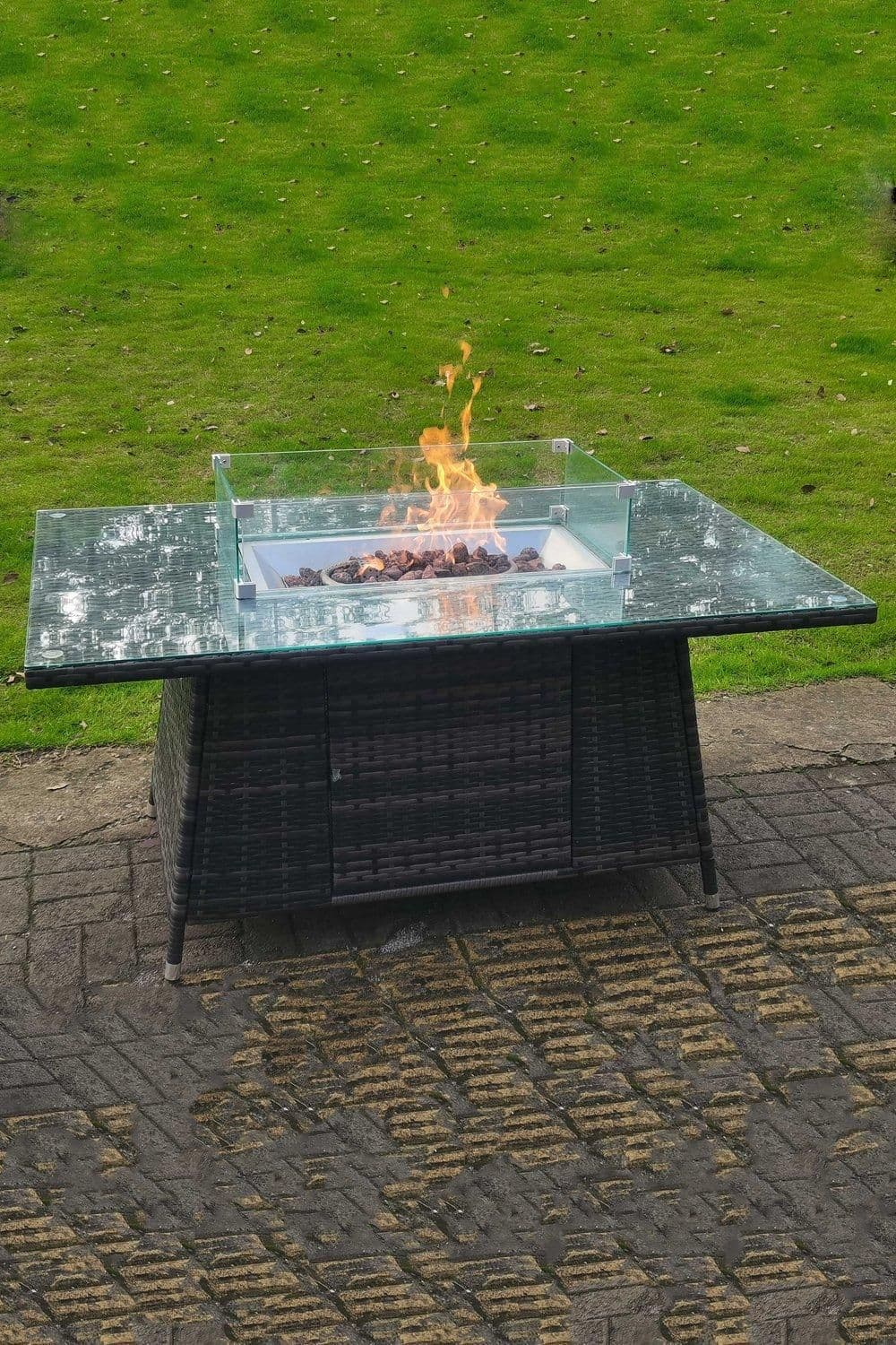 Rattan Fire Pit Table Dining Table Gas Heater Burner Patio