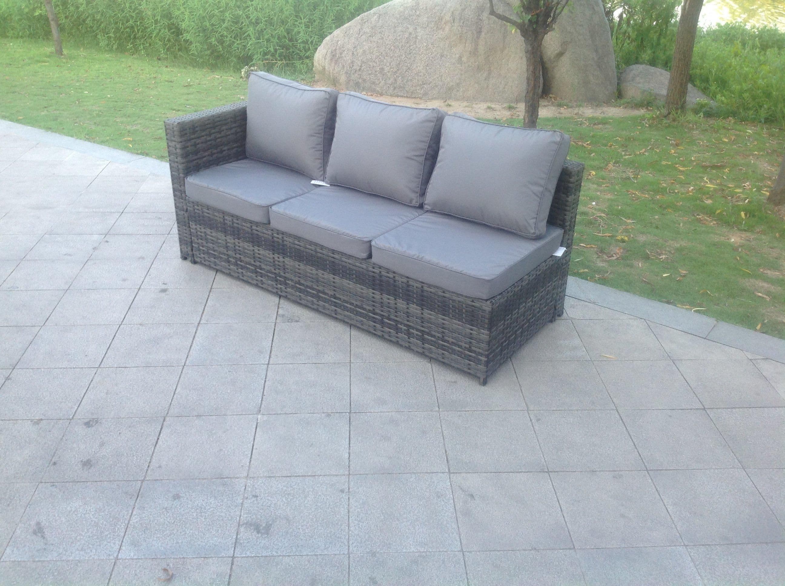 3 Seater Single Arm Rest Rattan Sofa Patio Outdoor Garden Furniture Seat Back Cushion Left Side