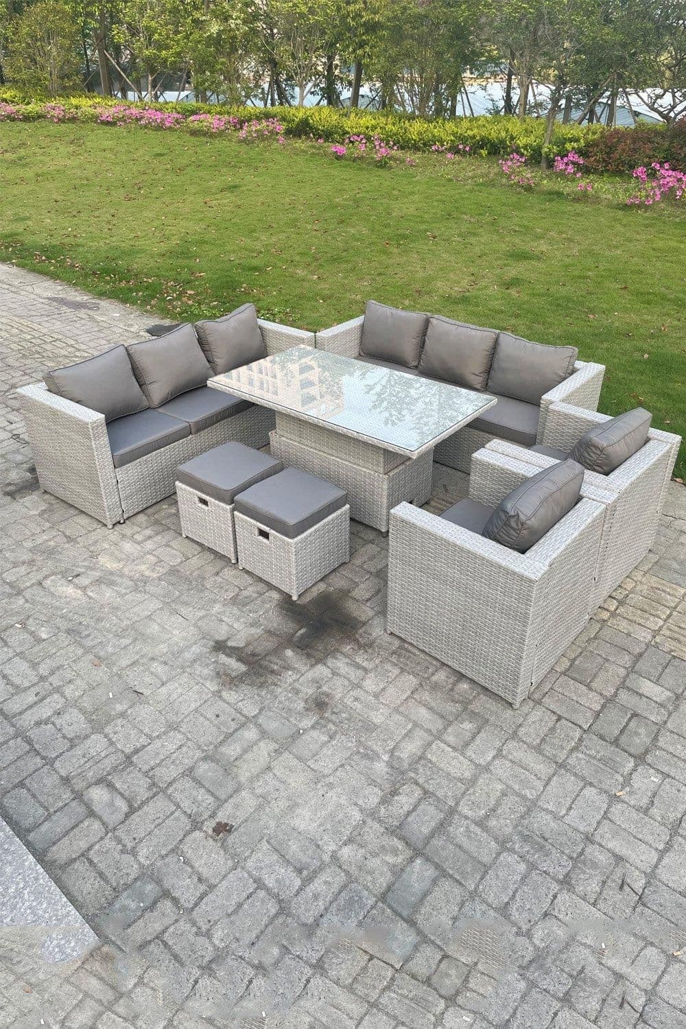 Rattan Garden Funiture Set Adjustable Rising Lifting Table Sofa Dining Set Lounge Sofa Arm Chair Stool