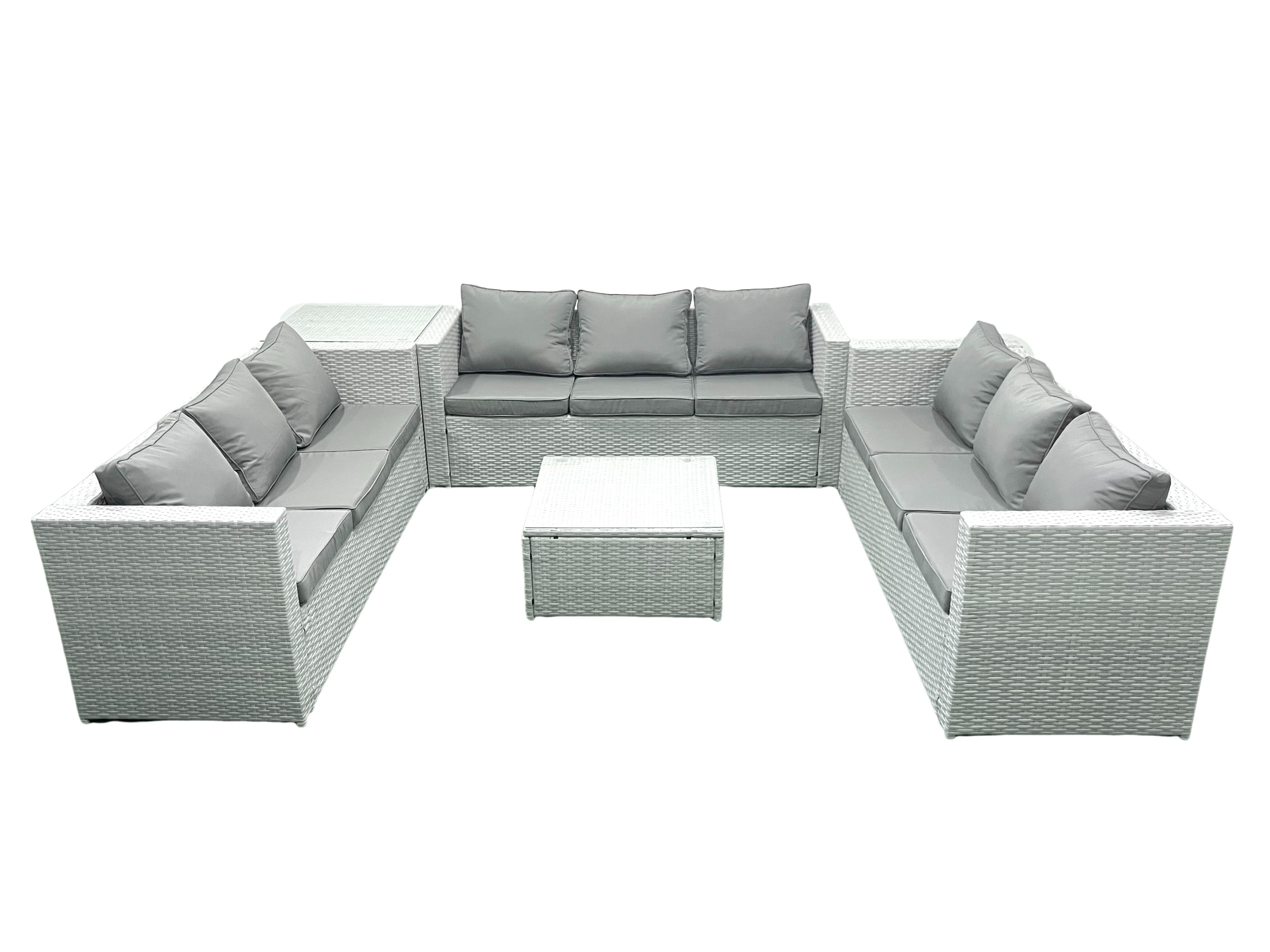 Light Grey Lounge Outdoor PE Rattan Garden Furniture Set PE Wicker Sofa Set 6 Seater