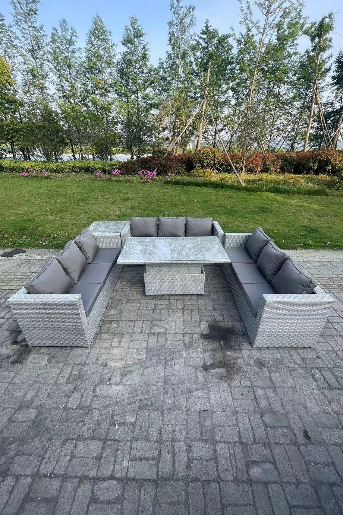 Lounge Rattan Garden Furniture Set Adjustable Rising Lifting Table Dining Set Side Coffee Table
