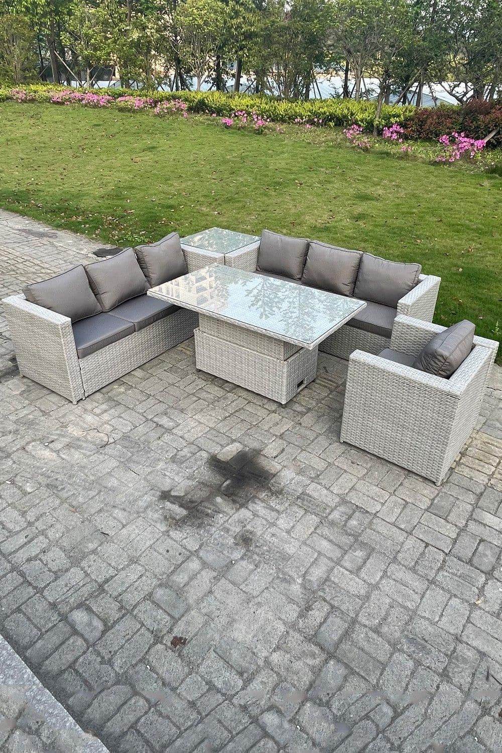 Rattan Garden Funiture Set Adjustable Rising Lifting Table Sofa Dining Set Side Table