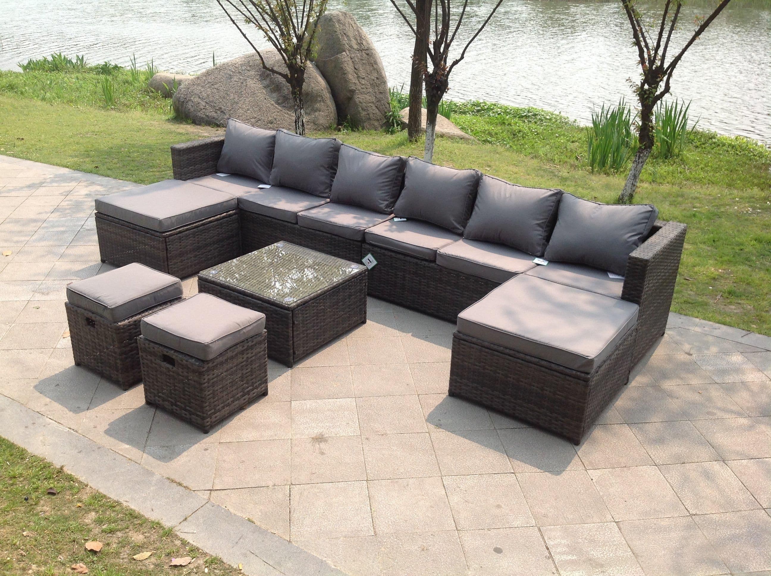 Lounge Couch Rattan Corner Sofa Set Coffee Table Stools Garden Furniture Outdoor