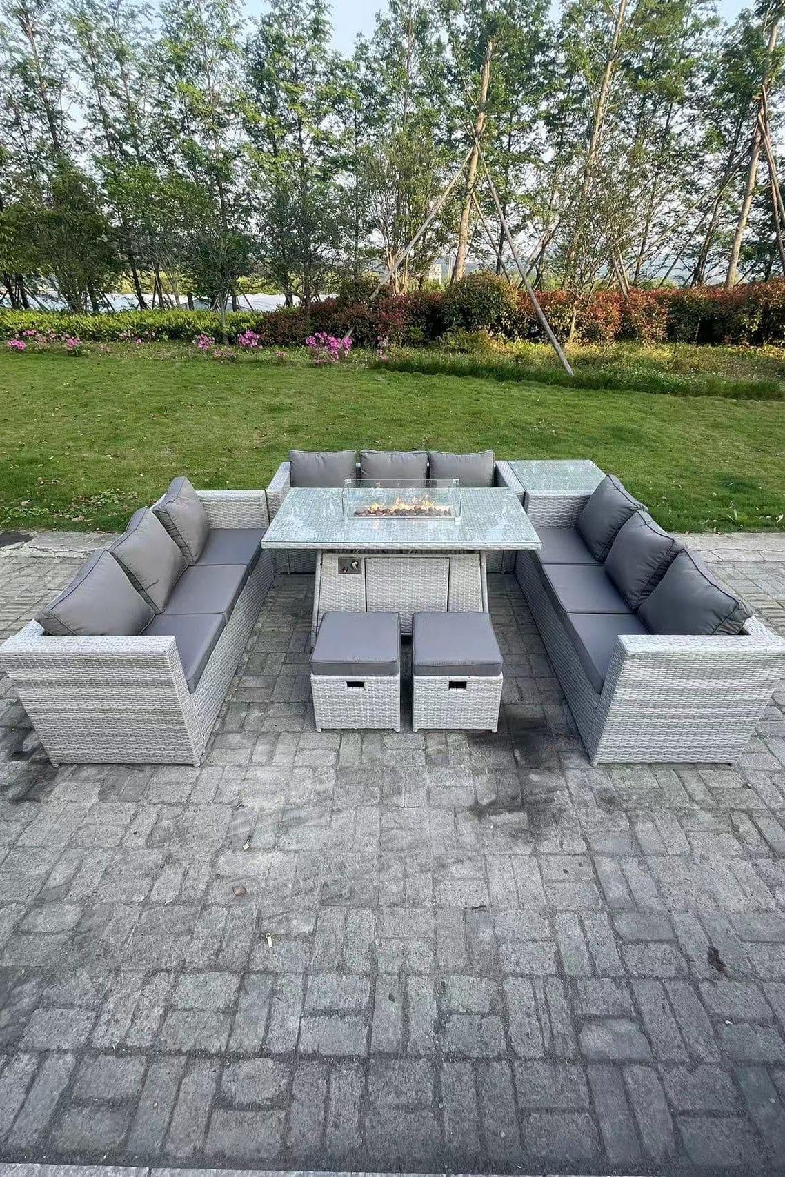 U Shape Lounge Sofa Dining Set Gas Heater Firepit Burner Dining Table Side Coffee Tea Table