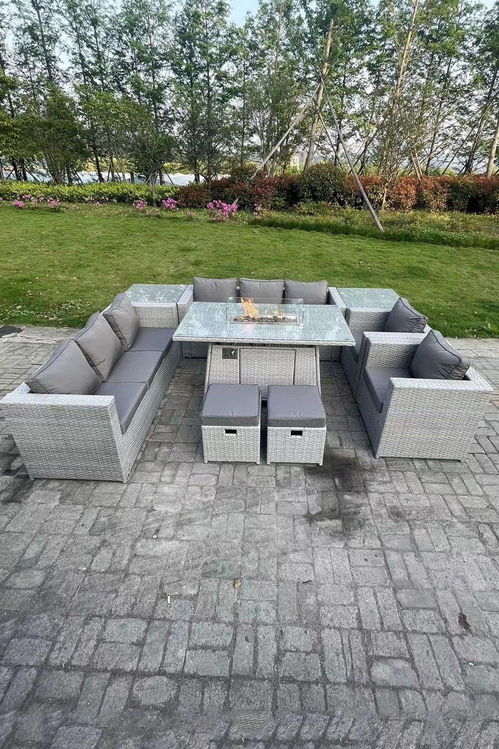 Rattan Fire Pit Garden Furniture Gas Heater Burner Lounge Sofa Dining Set Coffee Table Chairs Stool