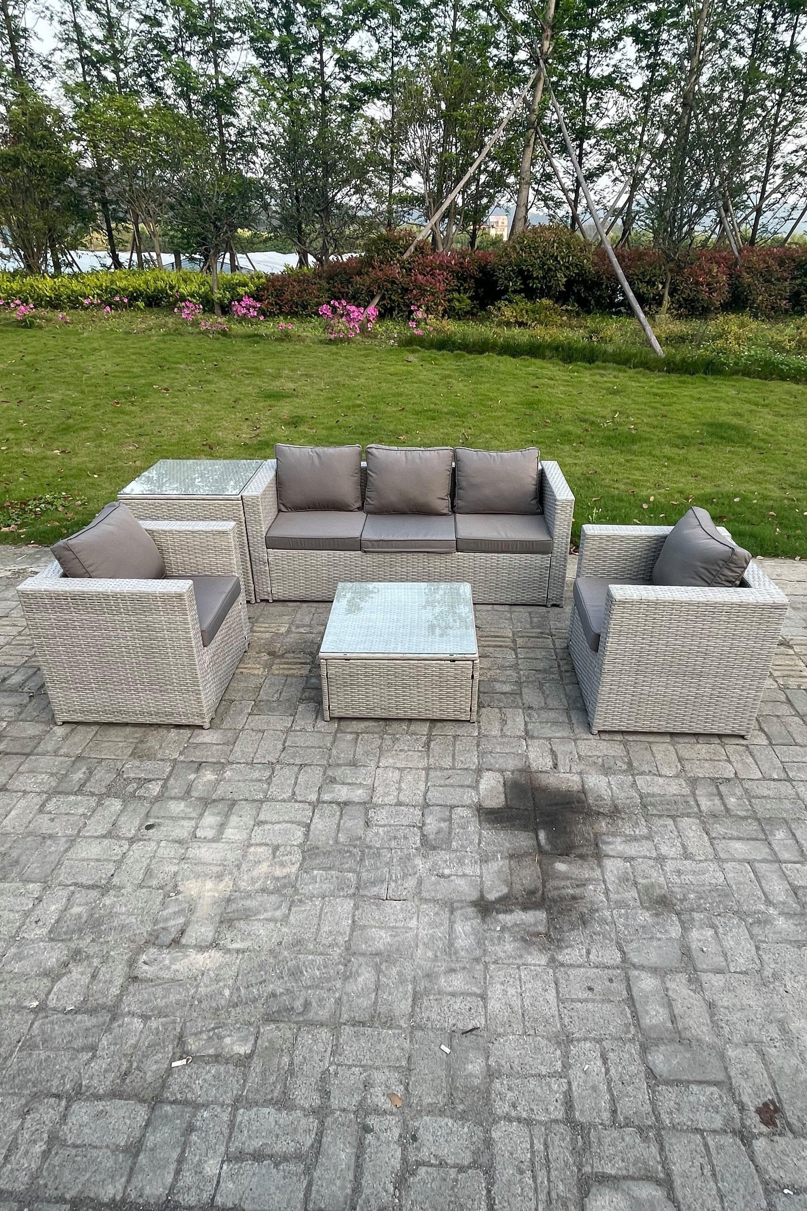 Light Grey Corner Rattan Garden Outdoor Sofa Set Chairs Sofa Side Table 5 Seater