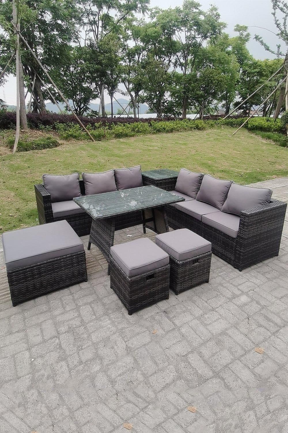 Lounge Rattan Garden Furniture Sets Dining Table Big Footstools