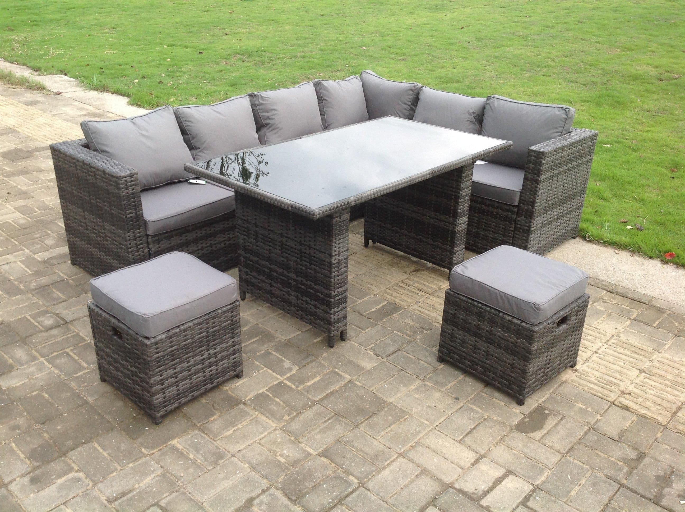 Outdoor Lounge Rattan Corner Sofa Set 6 Seater Garden Furniture Small FootStools
