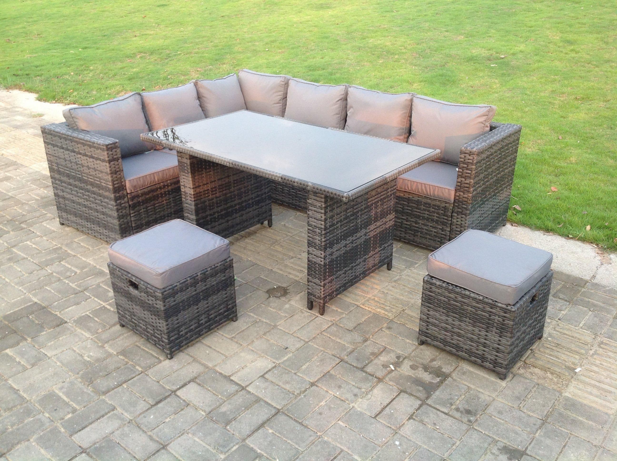 Outdoor Lounge Rattan Corner Sofa Set Garden Furniture Small FootStools 6 Seater