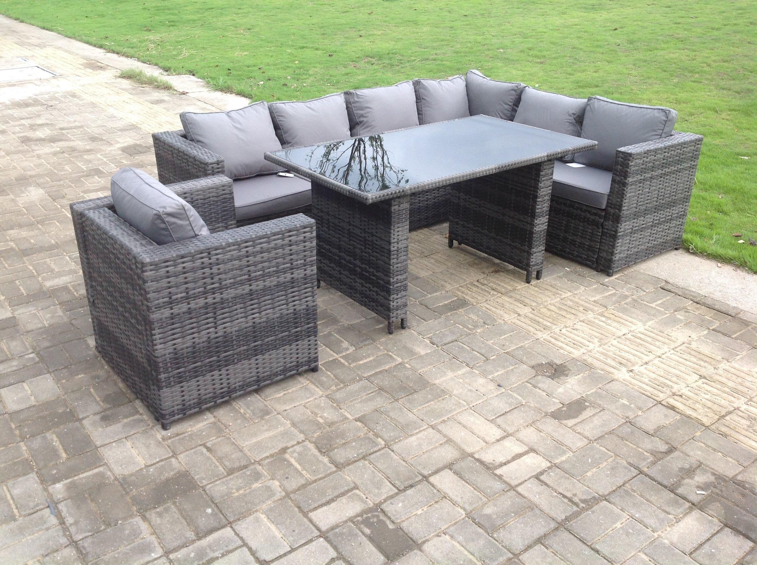 Lounge Rattan Corner Sofa Set Outdoor Garden Furniture Rectangular Dining Table Chair