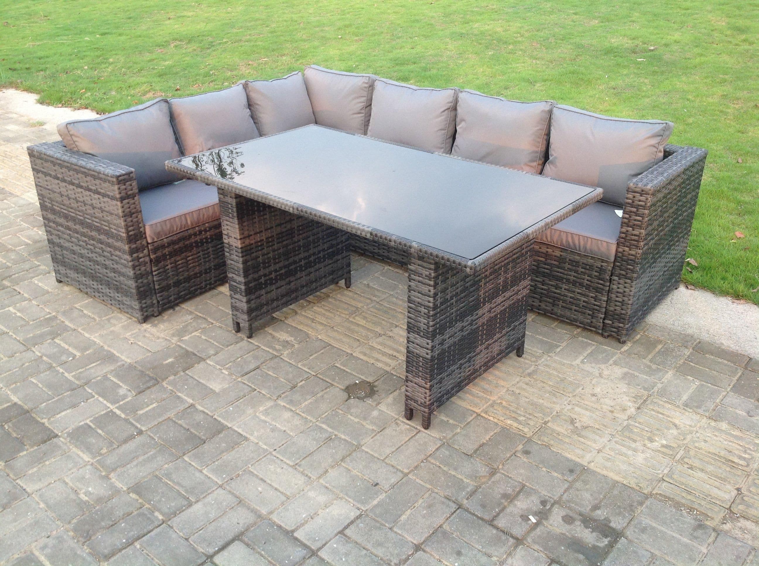 Lounge Rattan Corner Sofa Set Outdoor Garden Furniture Rectangular Dining Table Chair Set