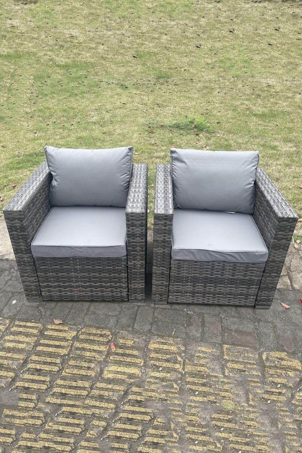 2 PC Outdoor Rattan Arm Sofa Chair Garden Furniture Seat Back Cushion Dark Grey Mixed