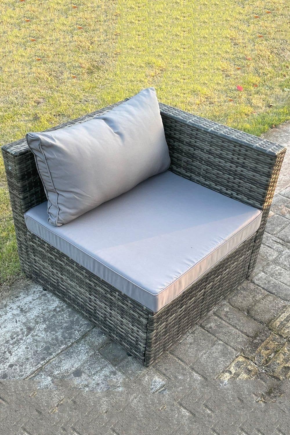 Outdoor Rattan Single Arm Corner Sofa Chair Garden Furniture Seat Cushion