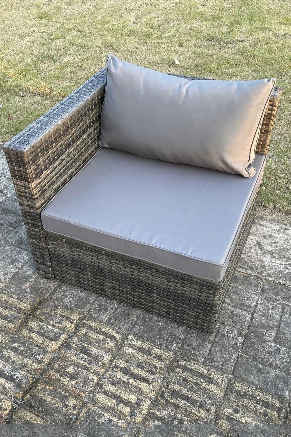 Outdoor Rattan Single Arm Corner Sofa Chair Garden Furniture Seat Back Cushion