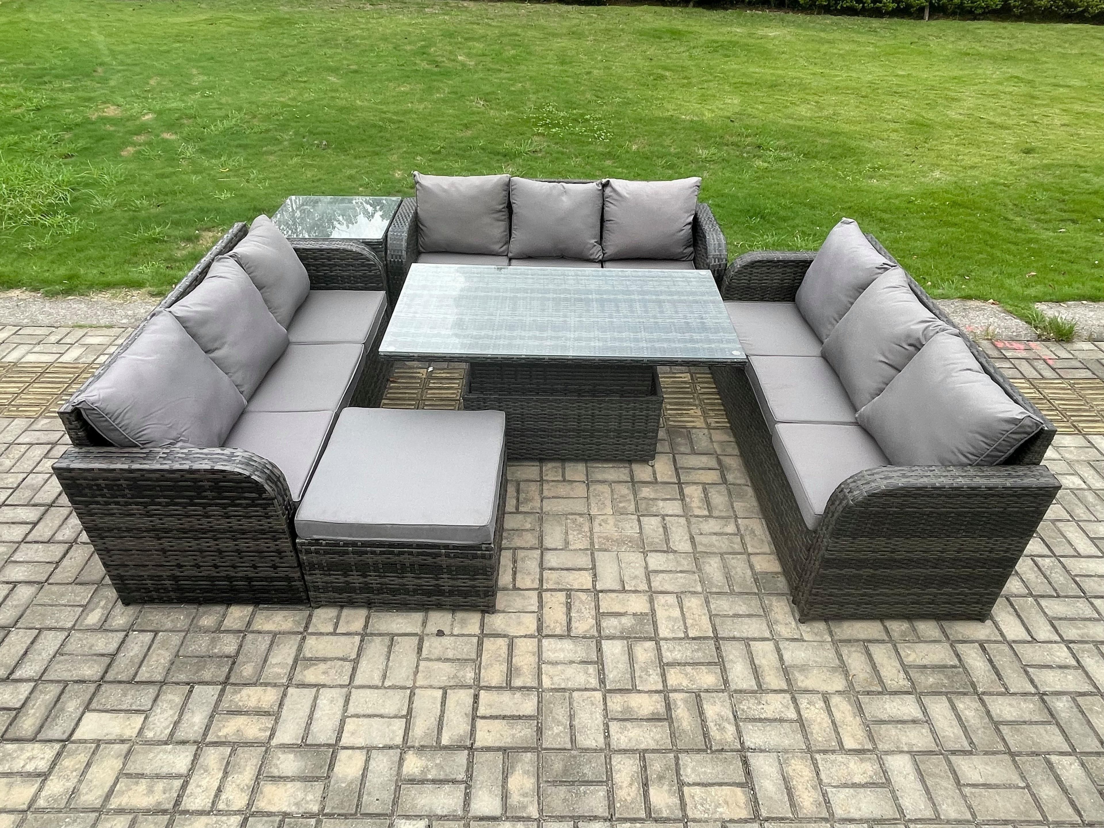 Patio Garden Dining Set Outdoor Rattan Furniture Lounge Sofa Height Adjustable Table Side Table