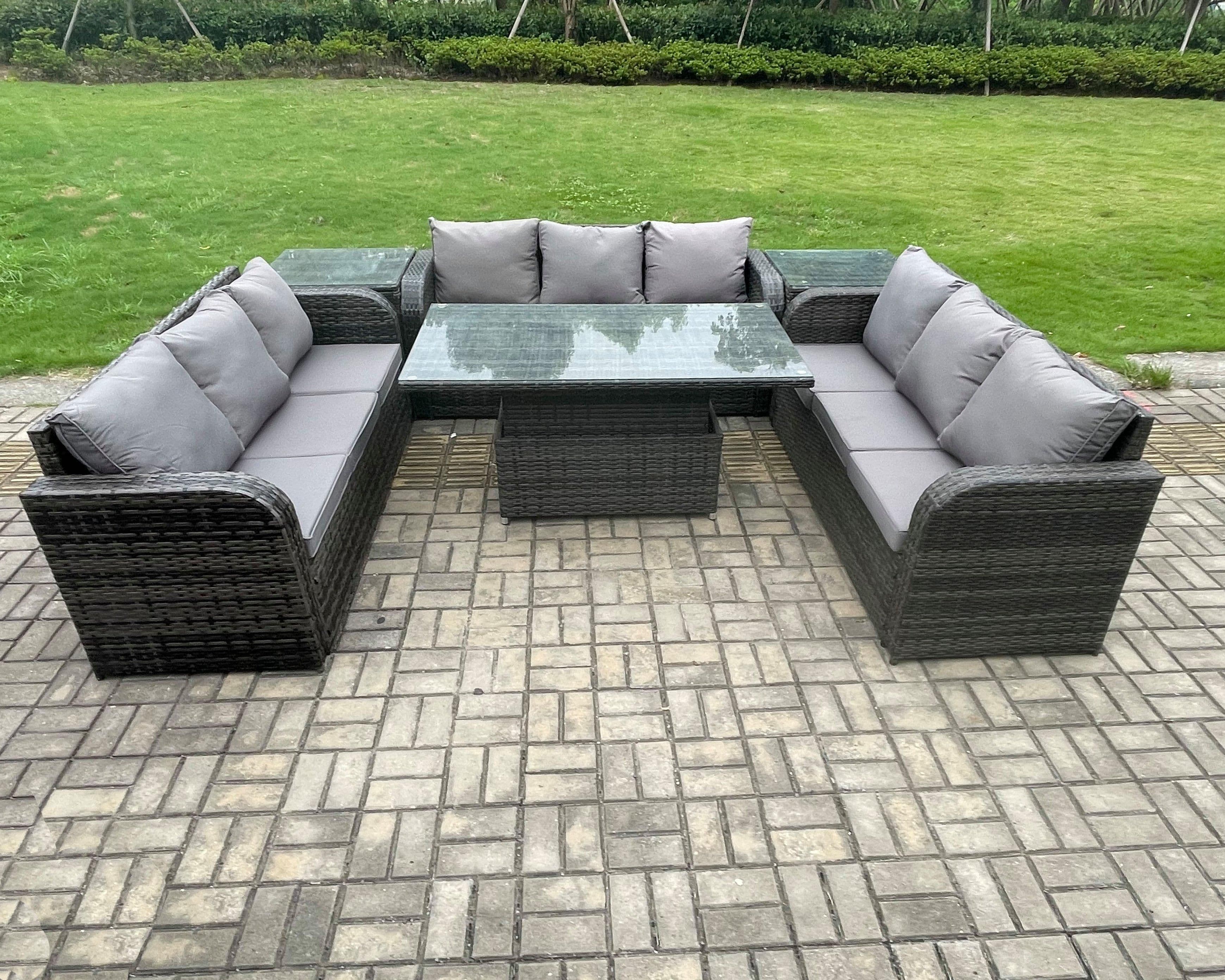 Patio Garden Dining Set Outdoor Rattan Furniture Lounge Sofa Height Adjustable Table 2 Side Tables