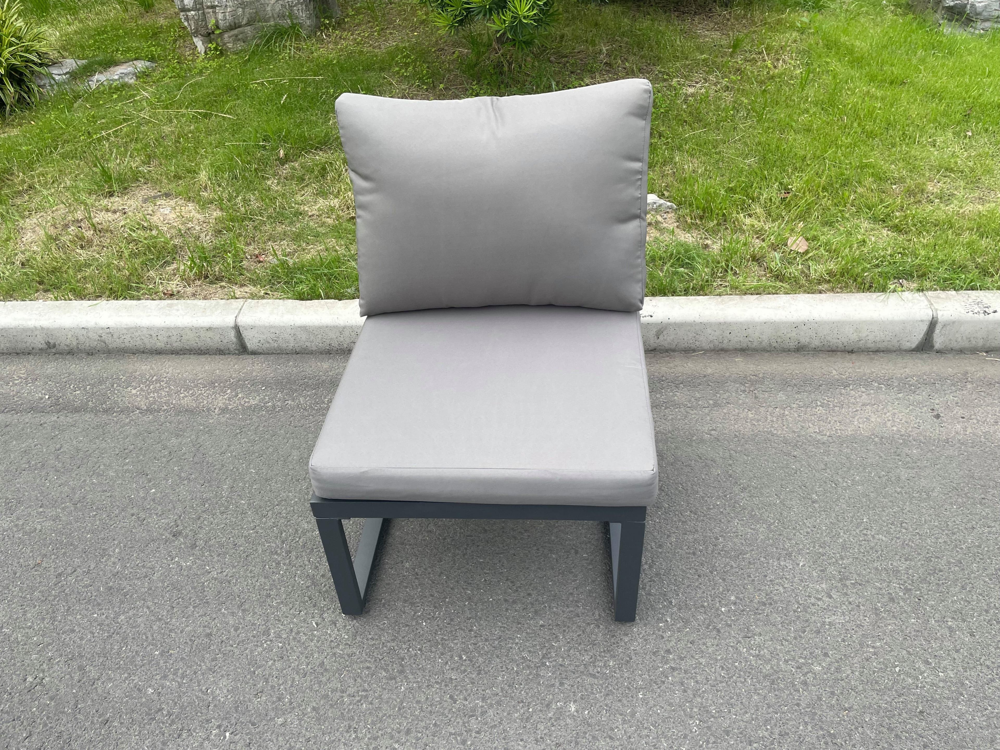 Aluminum Outdoor Garden Furniture Armless Sofa Chair Seat Back Cushion Dark Grey