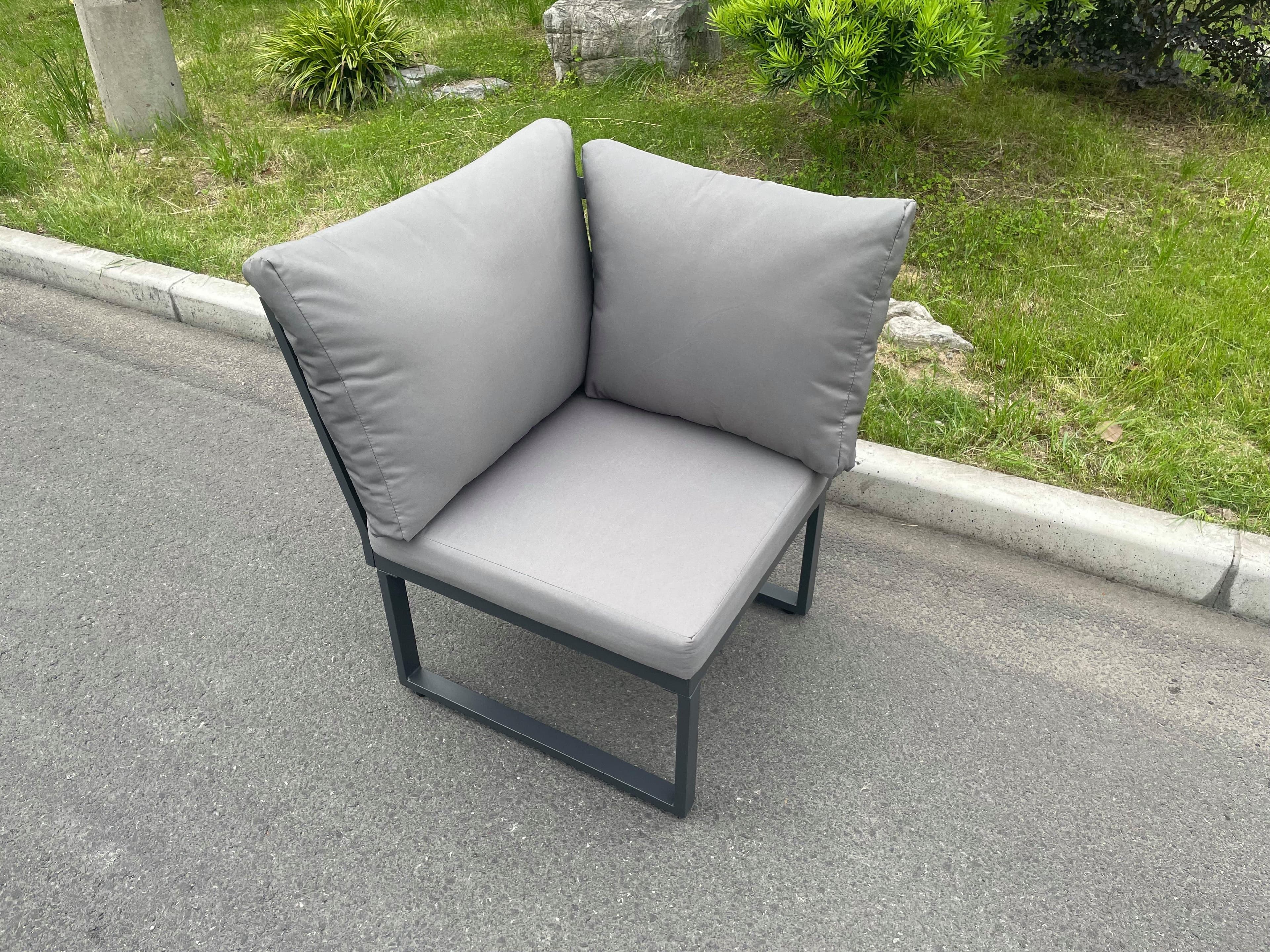 Aluminum Outdoor Garden Furniture Single Corner Sofa Seat Back Cushion Dark Grey