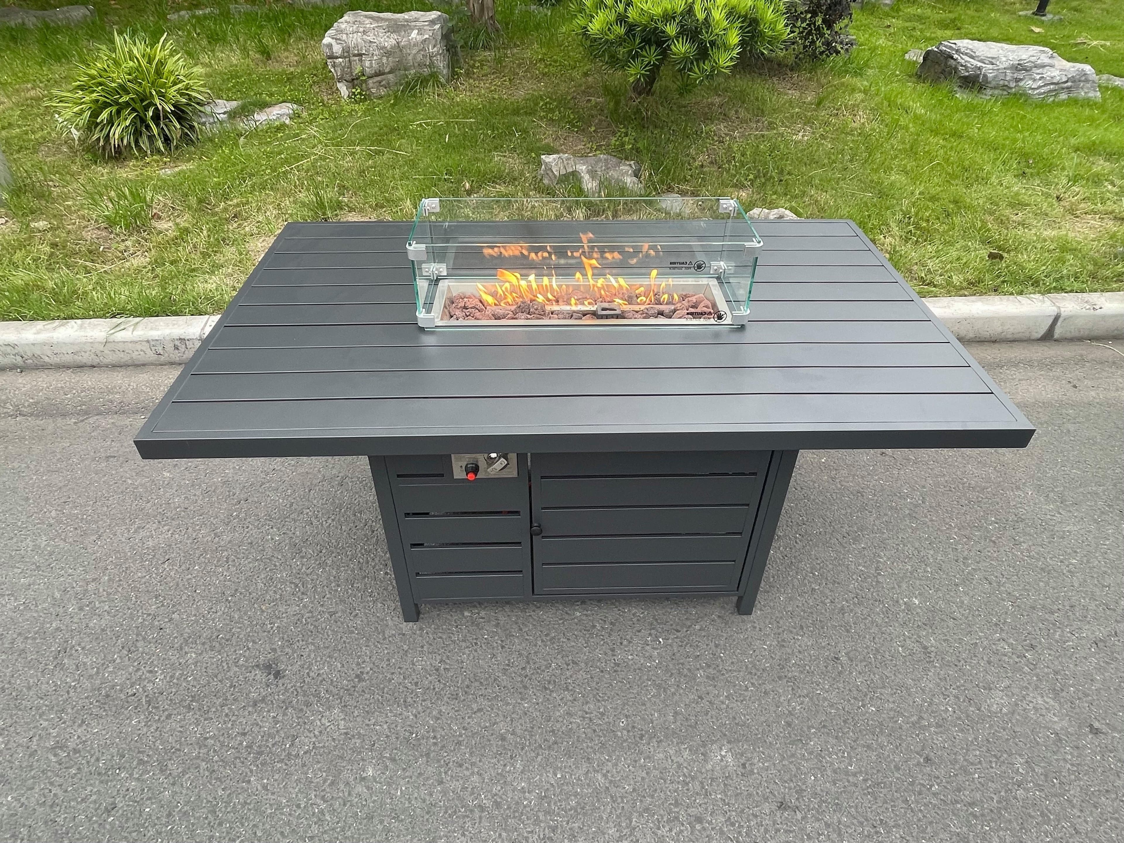 Aluminum Fire Pit Dining Table Gas Heater Garden Furniture Accessory Patio Dark Grey Without Glass