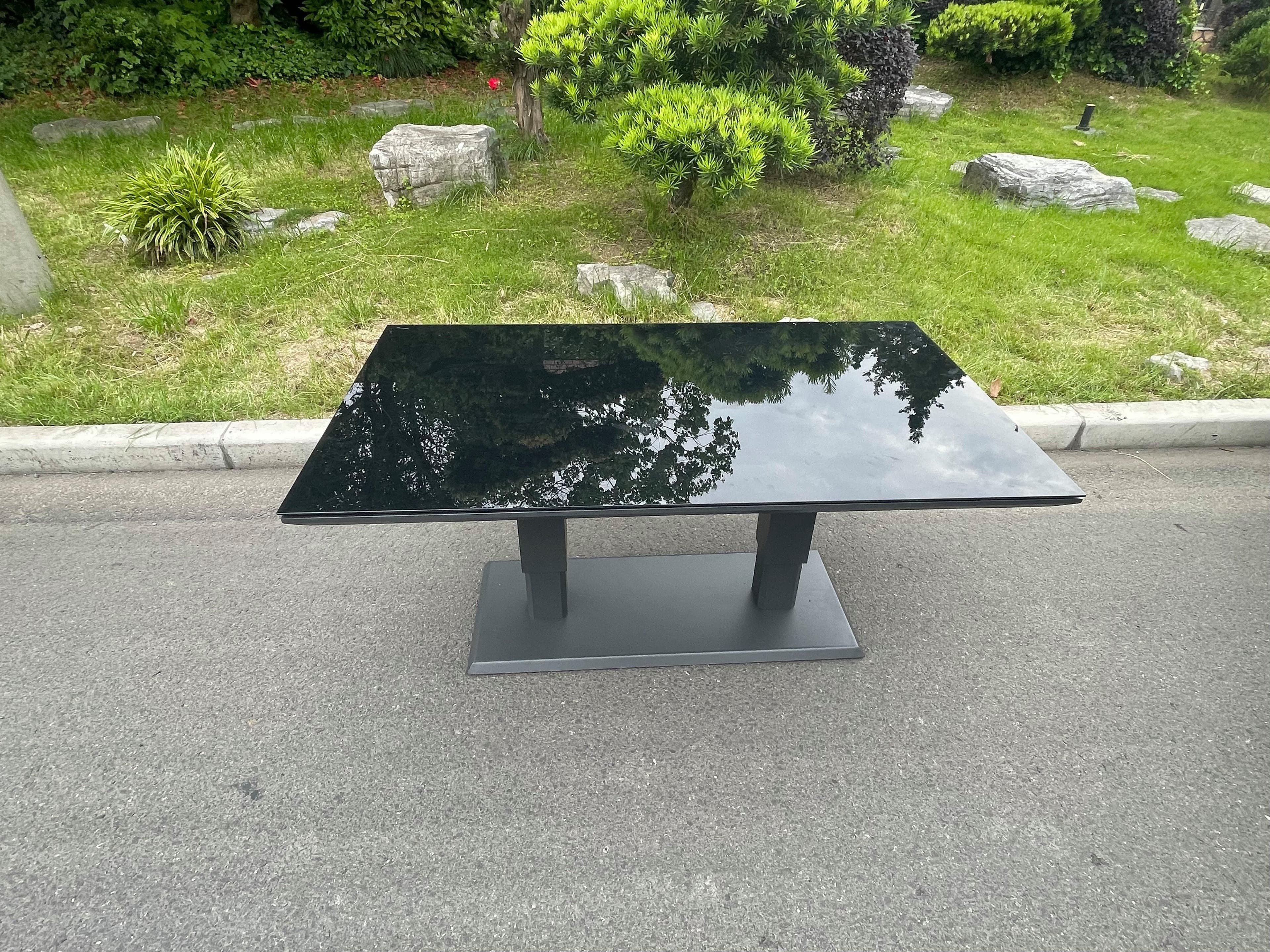 Aluminum Garden Furniture Rising Adjustable Lifting Dining or Coffee Table Easy Stop 2 Gas Line Dark Grey