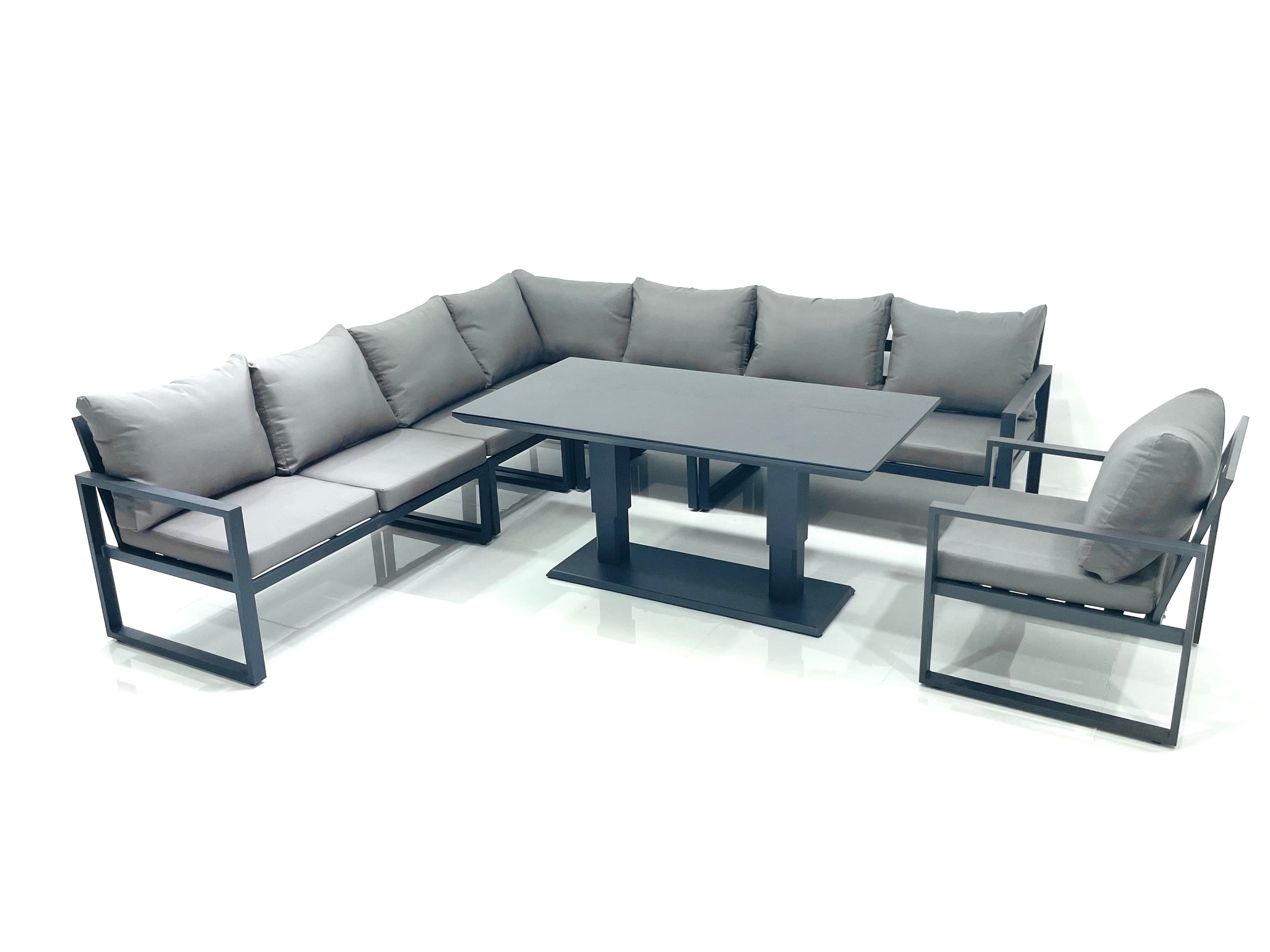 Aluminum Outdoor Garden Furniture Corner Sofa Chair Adjustable Rising Lifting Table Sets Dark Grey 8 Seater