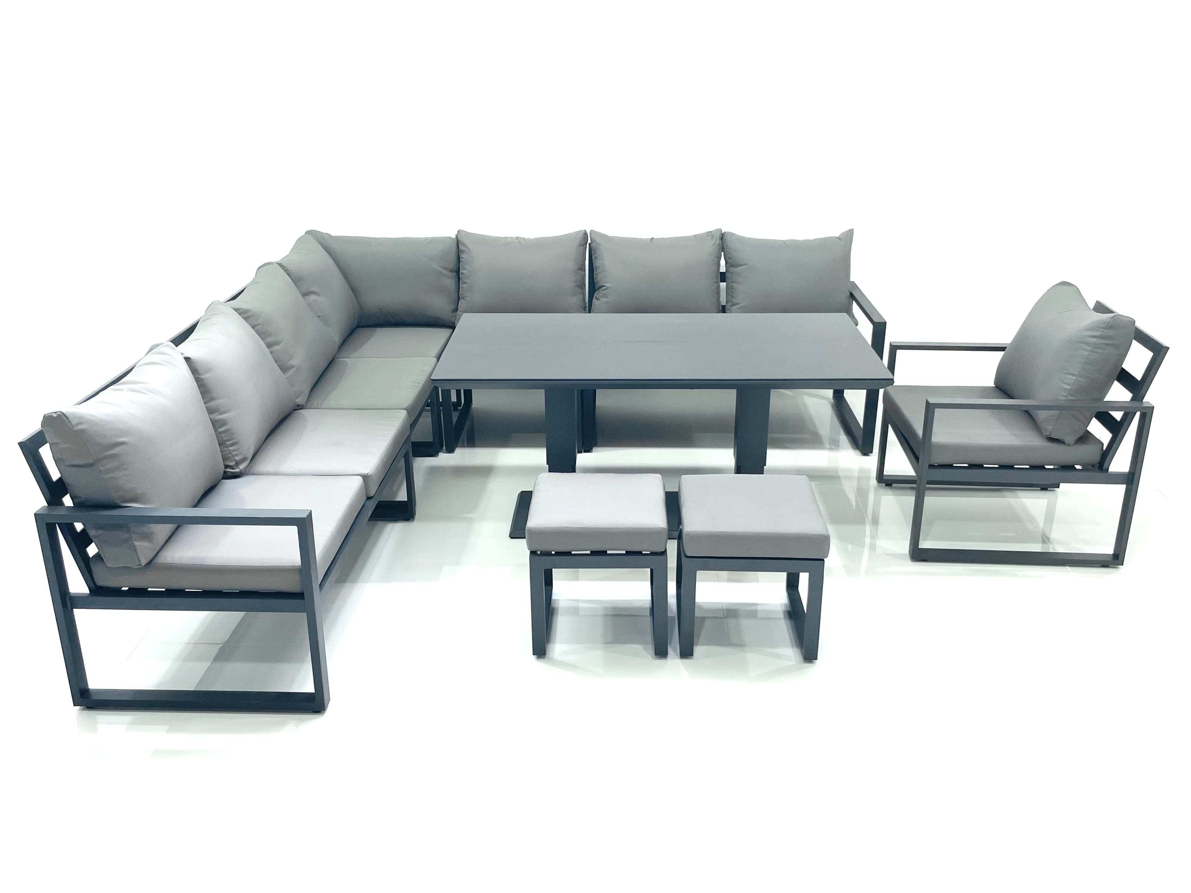 Aluminum Outdoor Garden Furniture Corner Sofa Chair 2 PC Stools Adjustable Rising Lifting Dining Table Sets 10 Seater