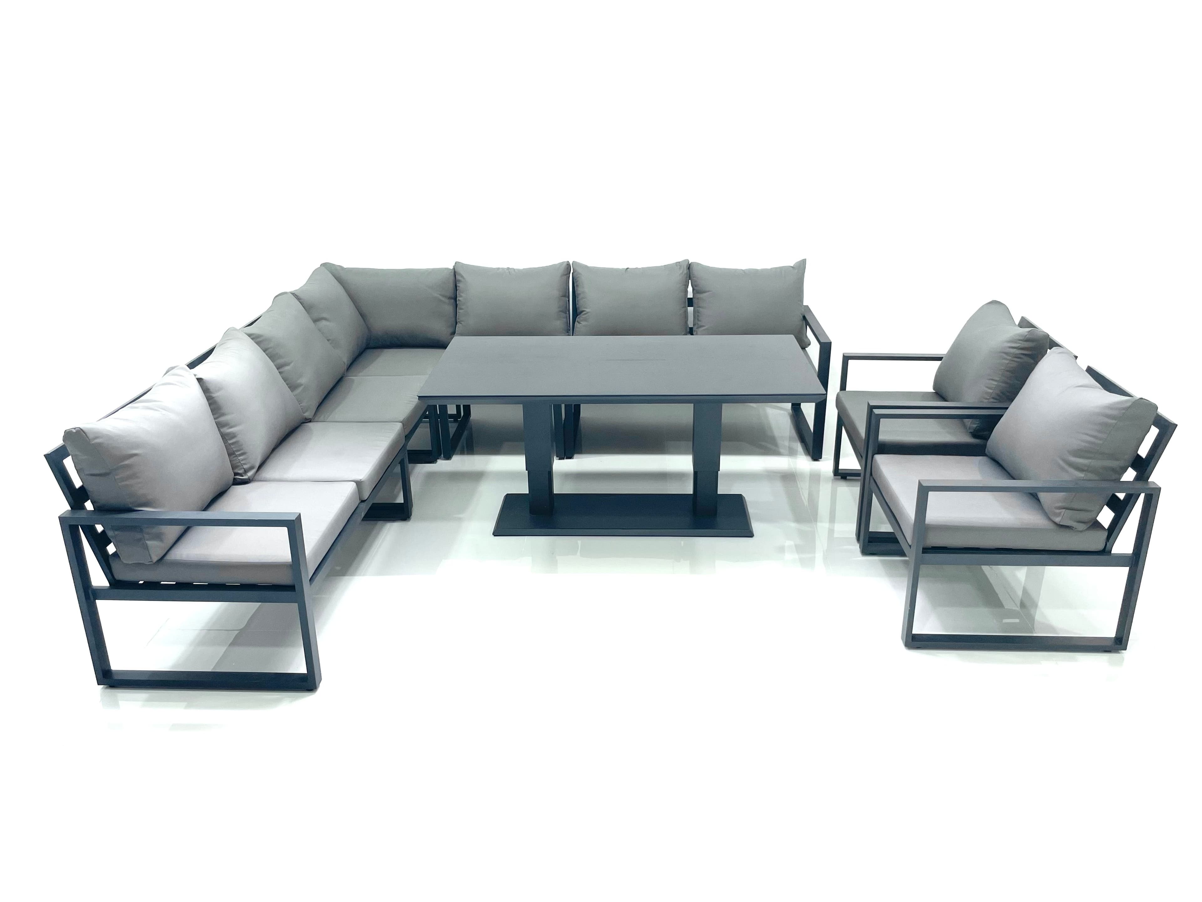 Aluminum Outdoor Garden Furniture Corner Sofa 2 Arm Chair Adjustable Rising Lifting Dining Table Sets Dark Grey 9 Seater