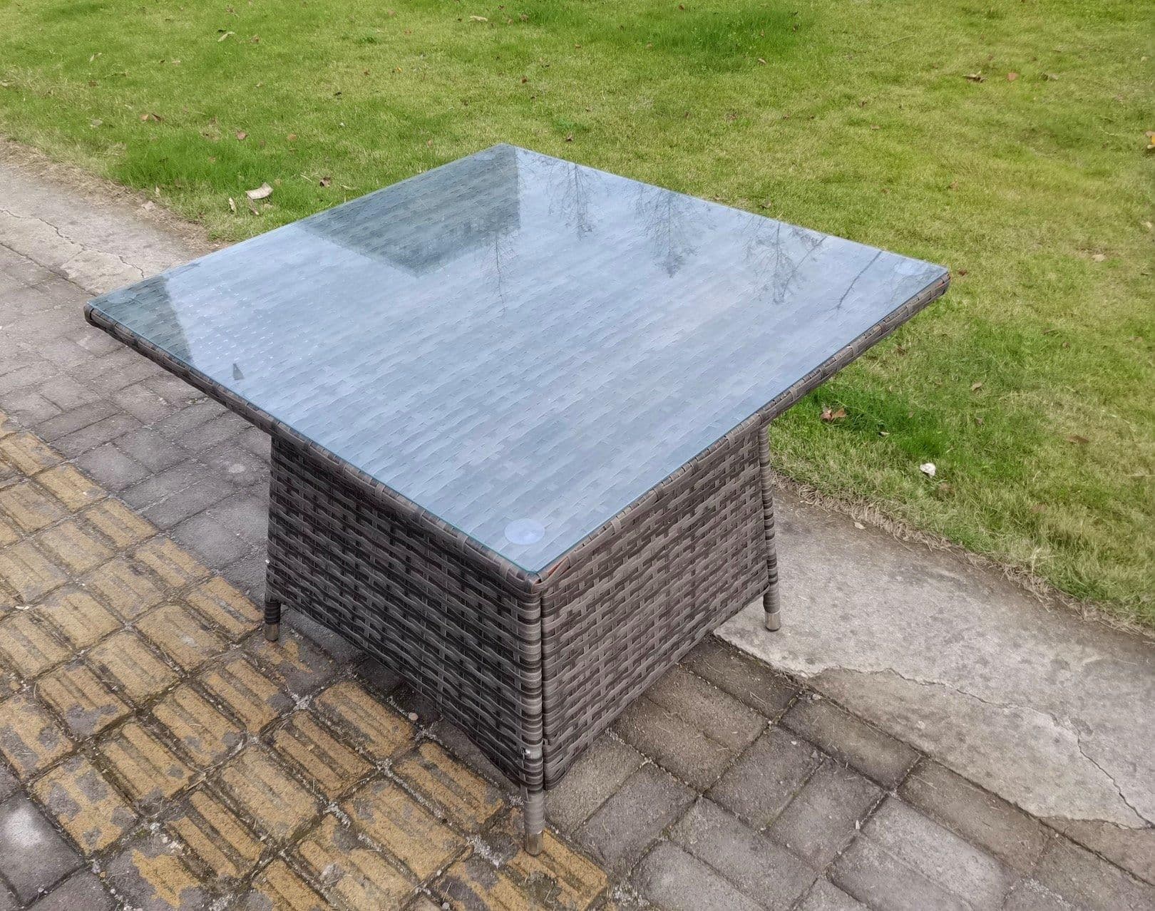 PE Rattan Outdoor Square Dining Table Garden Furniture Accessory Clear Tempered Glass