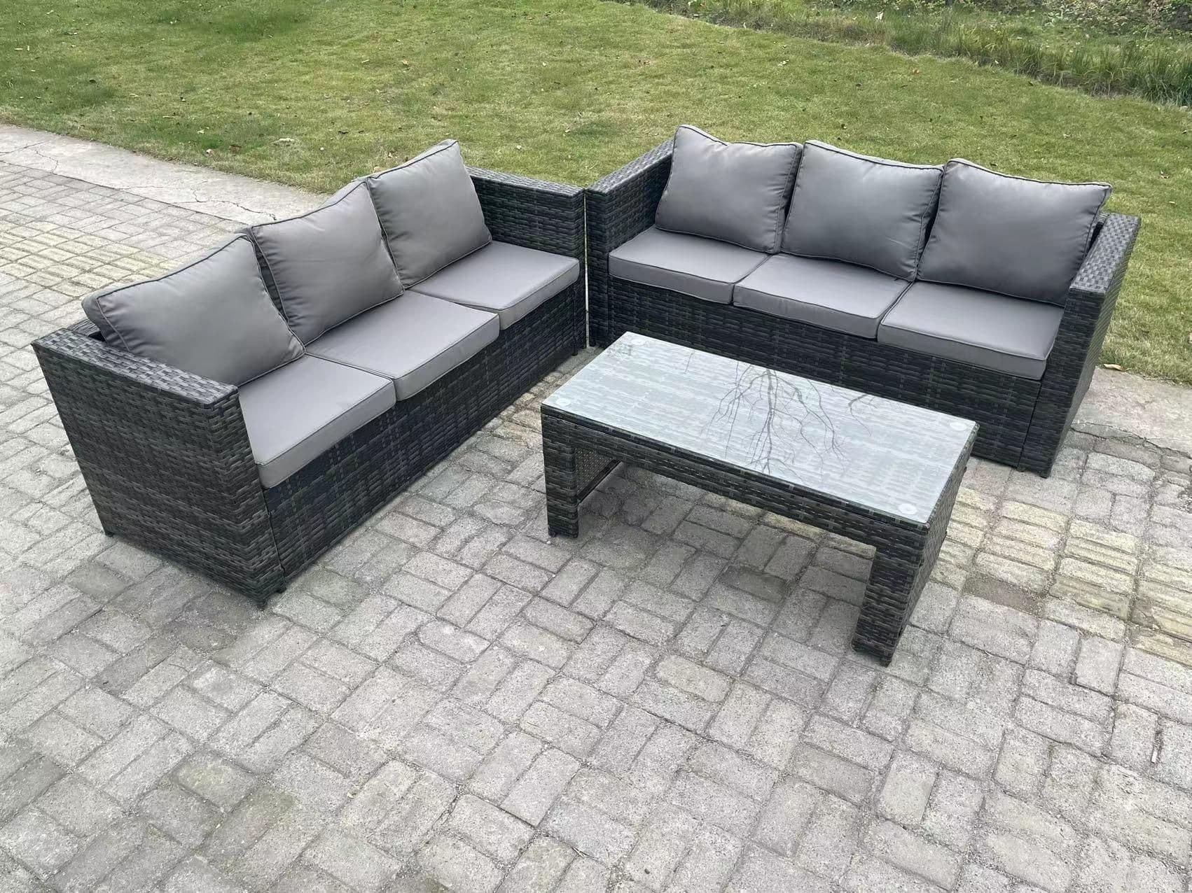 Outdoor Rattan Garden Furniture Lounge Sofa Set Oblong Coffee Table