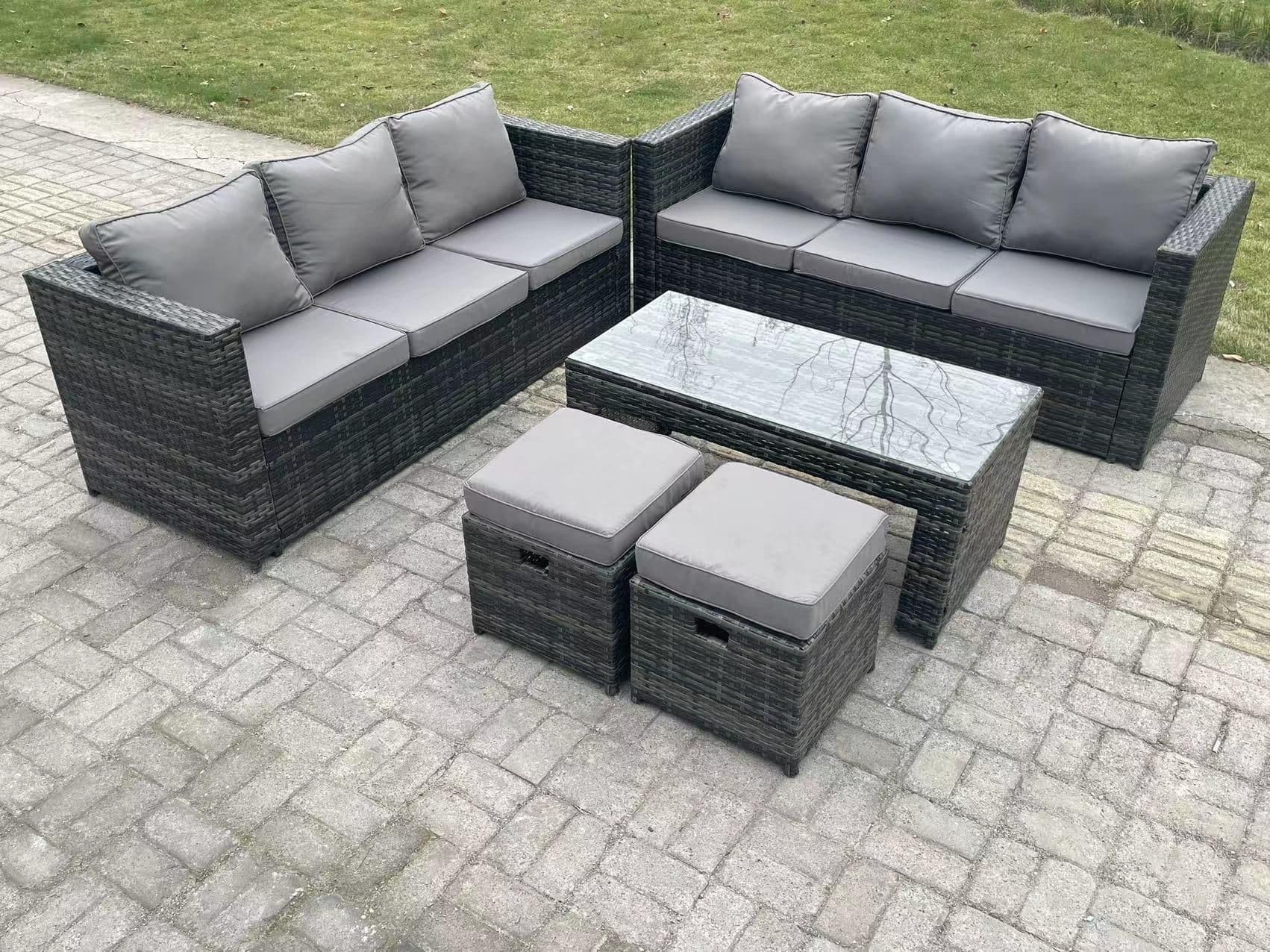 Outdoor Rattan Garden Furniture Lounge Sofa Set Coffee Table 2 Stools