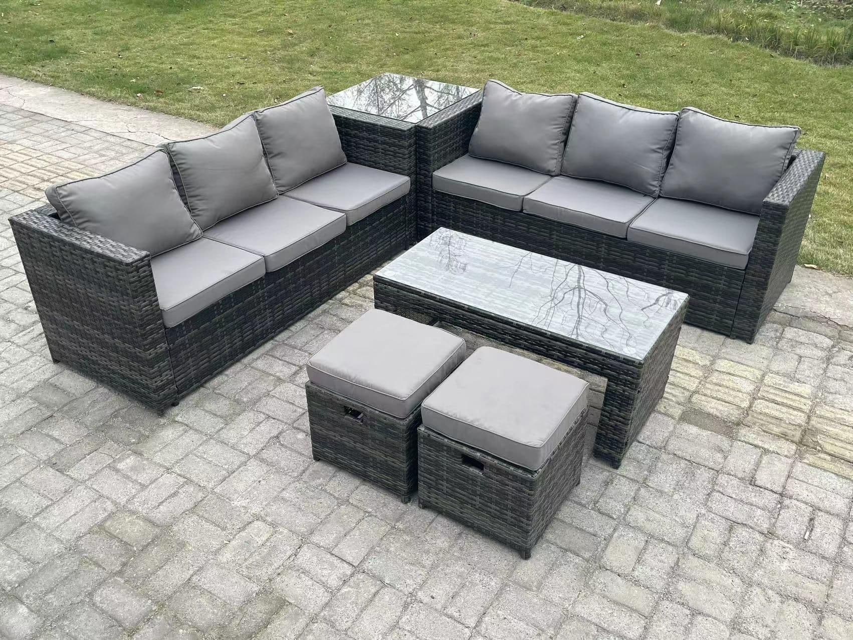 Outdoor Rattan Garden Furniture Lounge Sofa Set Oblong Rectagular Coffee Table